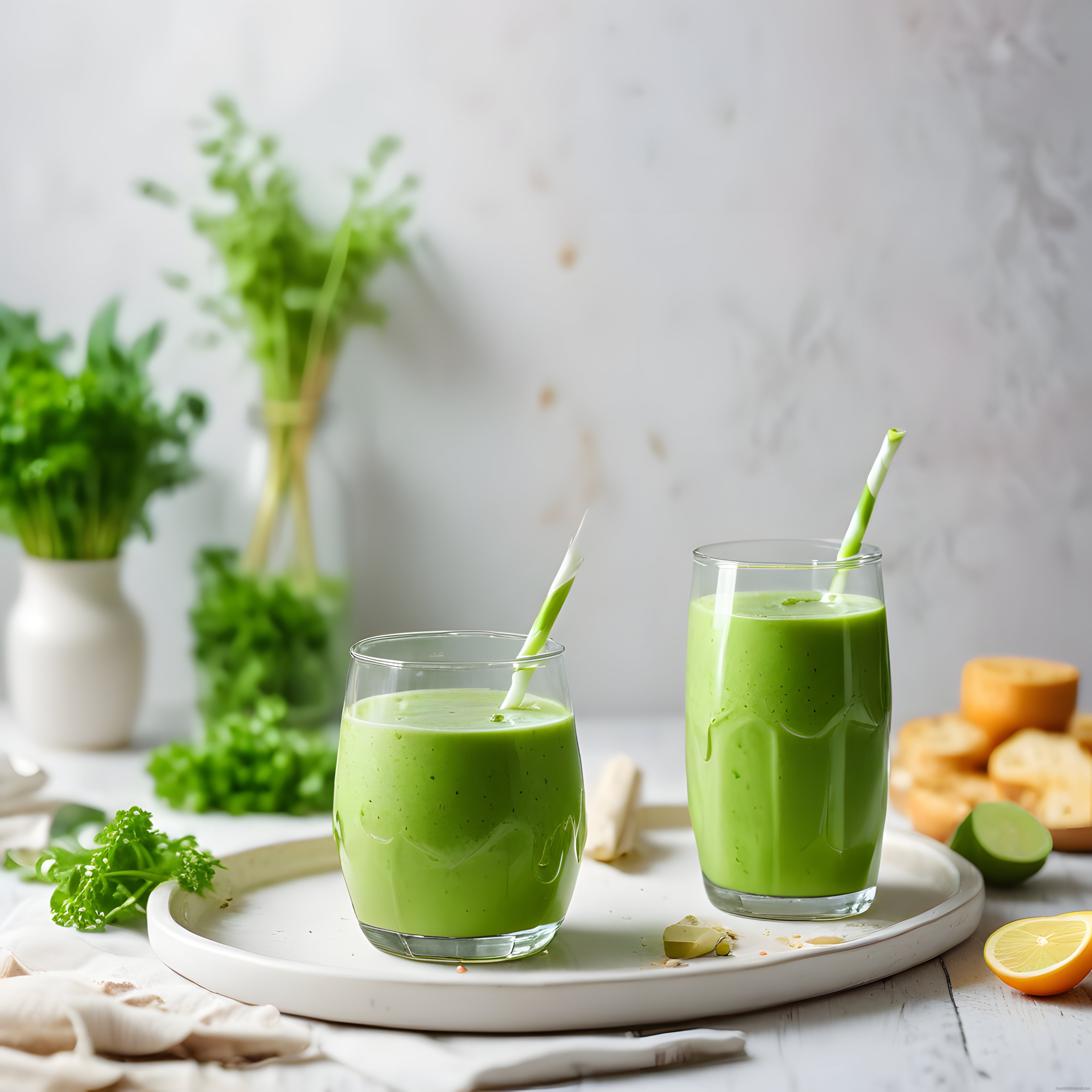 Yeşil Detoks Smoothie Tarifi: Ferah Mutfak Atmosferinde Sağlıklı İçecek Sunumu