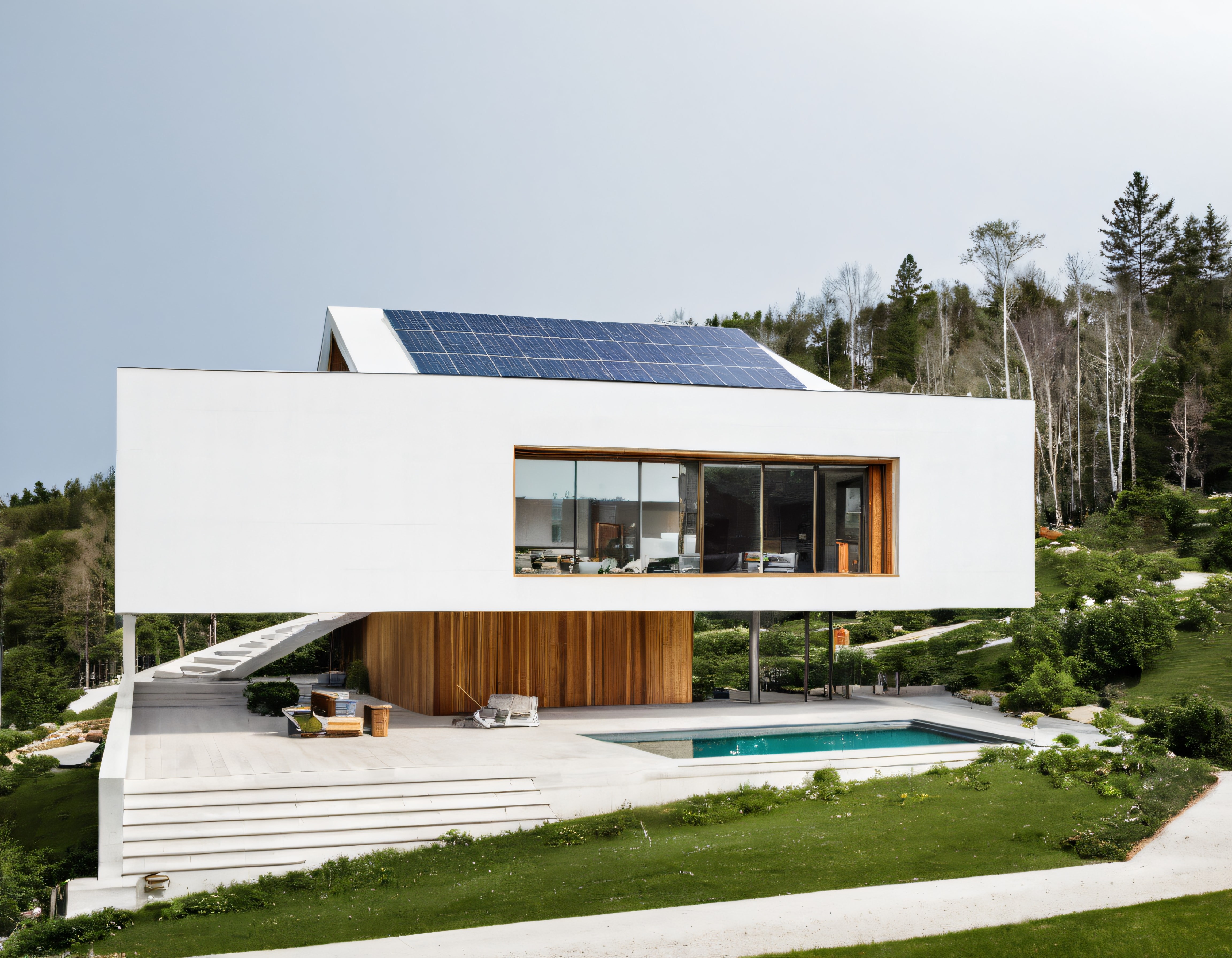Yeşil Doğa İçinde Güneş Panelli Modern ve Çevre Dostu Villa Tasarımı