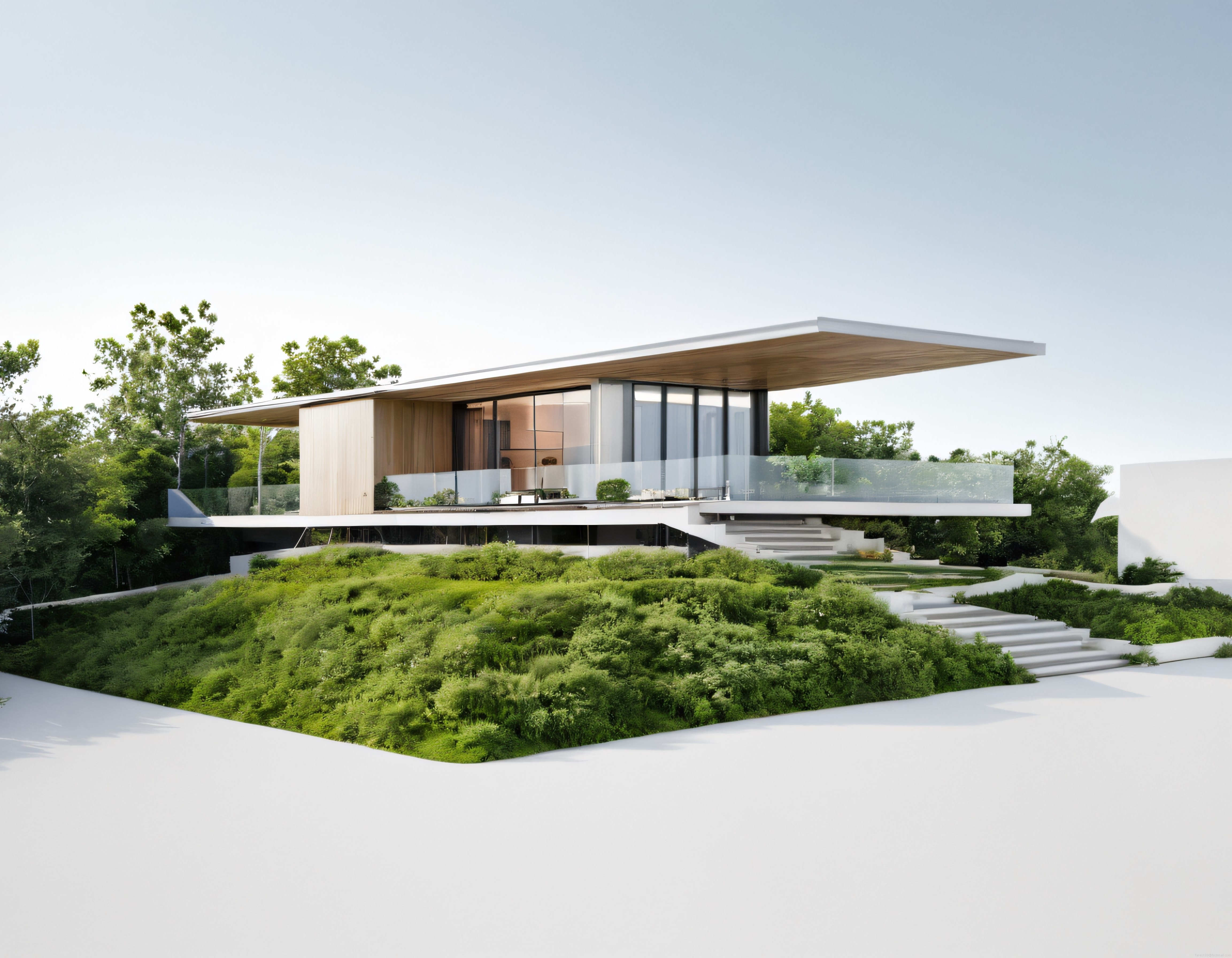 Yeşil Doğa İçinde Modern Cam ve Ahşap Detaylı Minimalist Villa Tasarımı