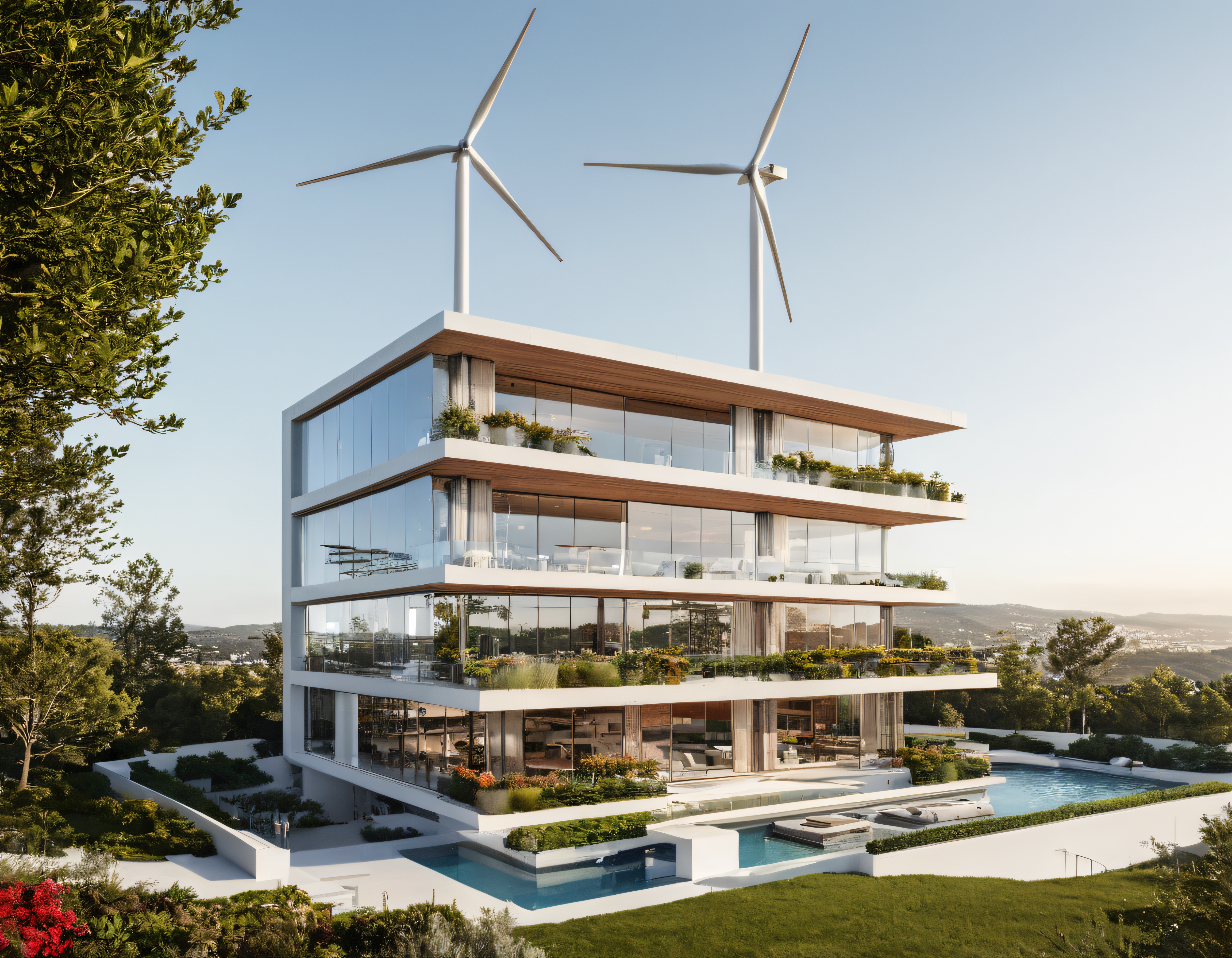 Yeşil Doğa İçinde Rüzgar Türbiniyle Çevre Dostu Lüks Modern Villa
