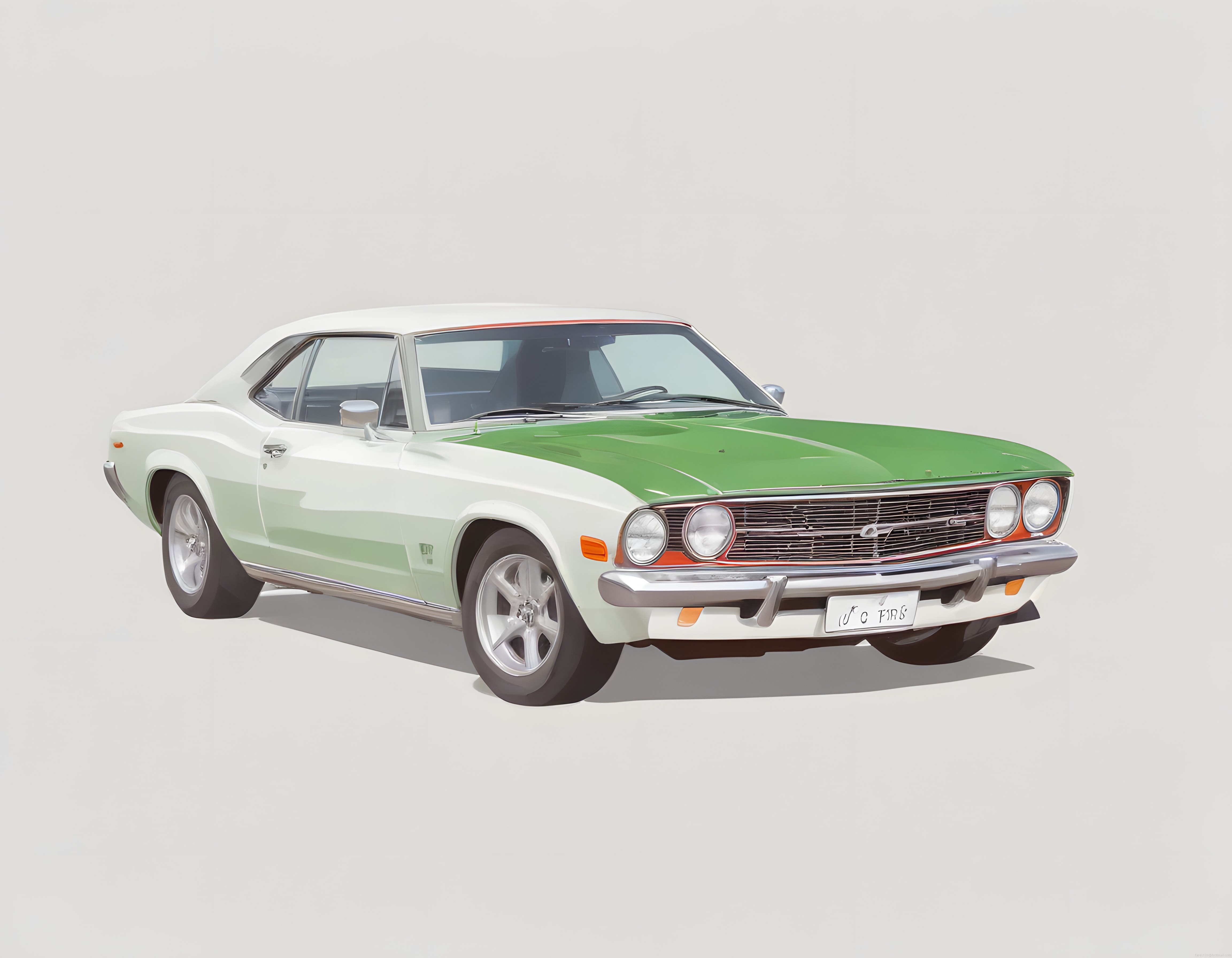 Yeşil Kaputlu Beyaz Klasik Chevrolet Nova Muscle Car Görseli