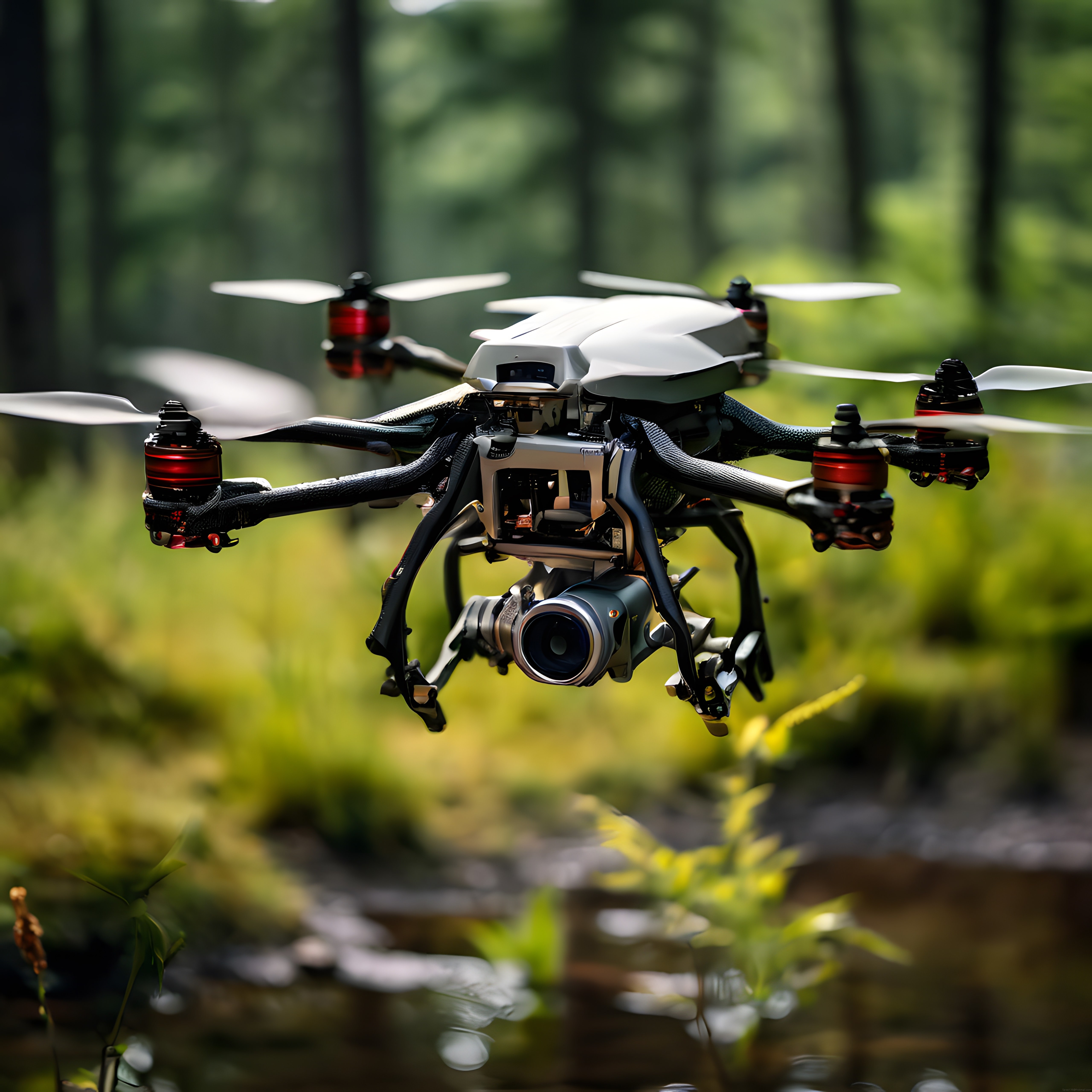 Yeşil Orman Arka Planında Profesyonel Dron ve Yüksek Çözünürlüklü Kamera Sistemi