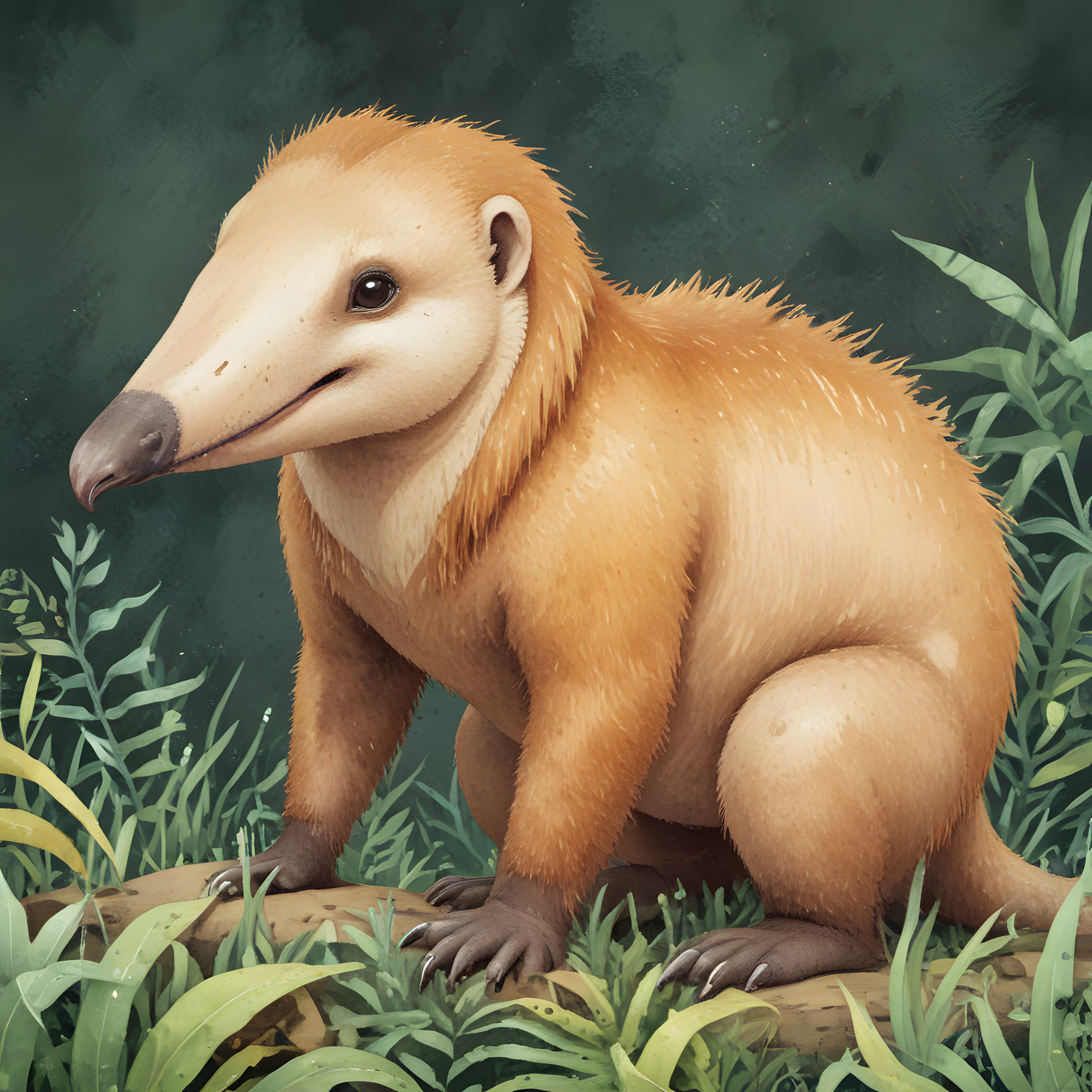 Yeşil Ormanda Oturan Tüylü Tarih Öncesi Memeli Dijital Paleoart Resmi