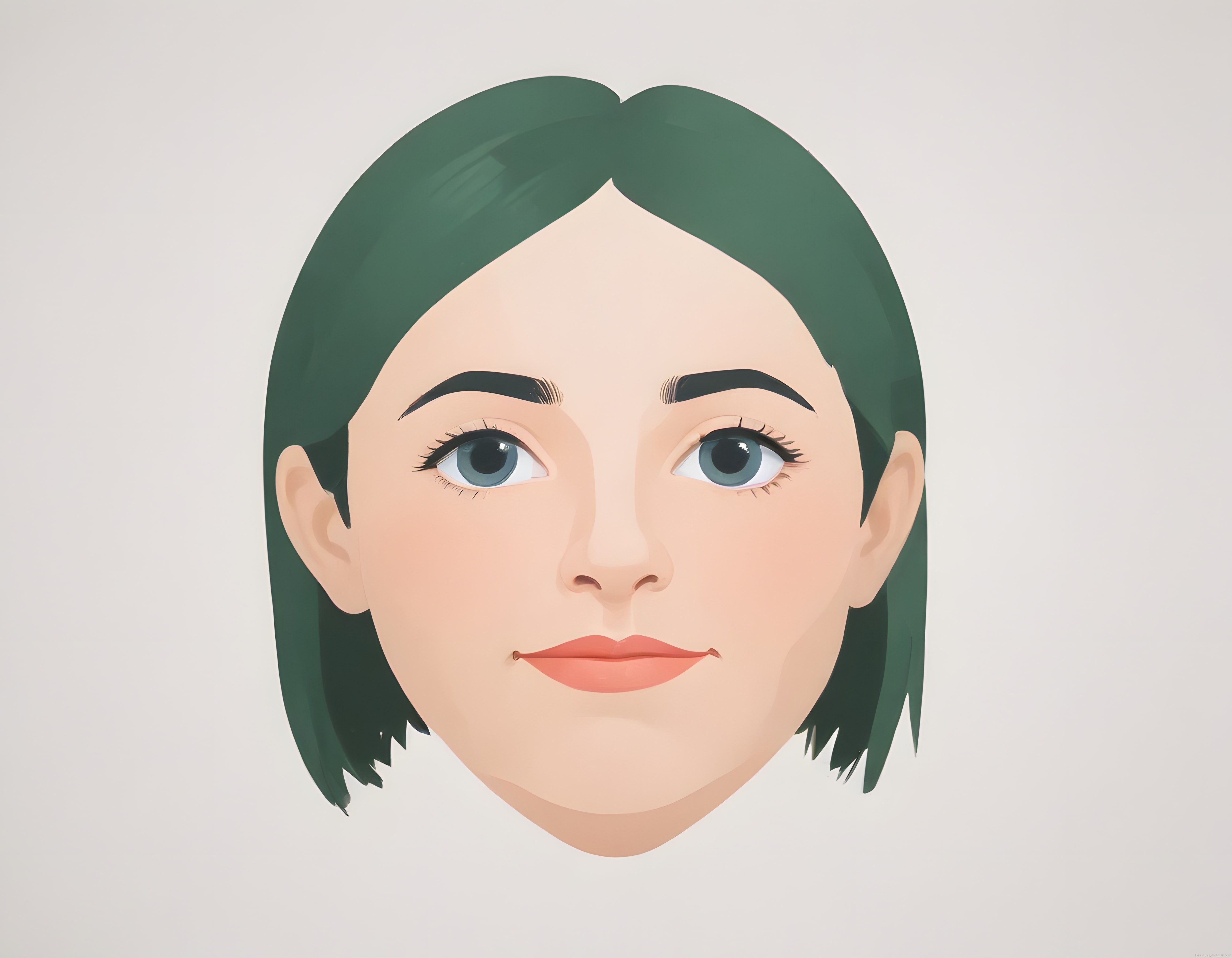 Yeşil Saçlı Genç Kadın Minimalist Dijital Portre İllüstrasyonu