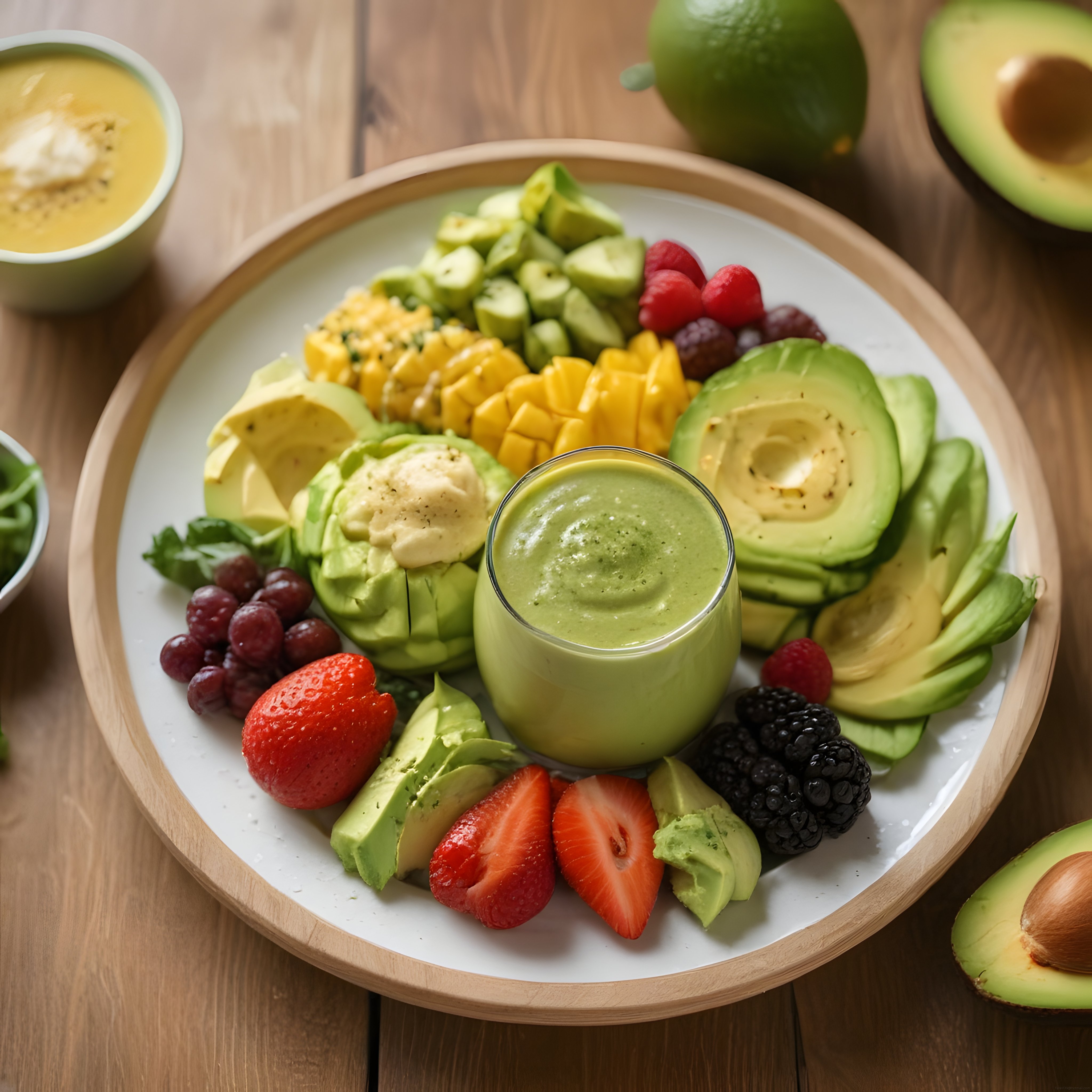 Yeşil Smoothie ve Avokado: Tropikal Meyveli Sağlıklı Beslenme Tabağı