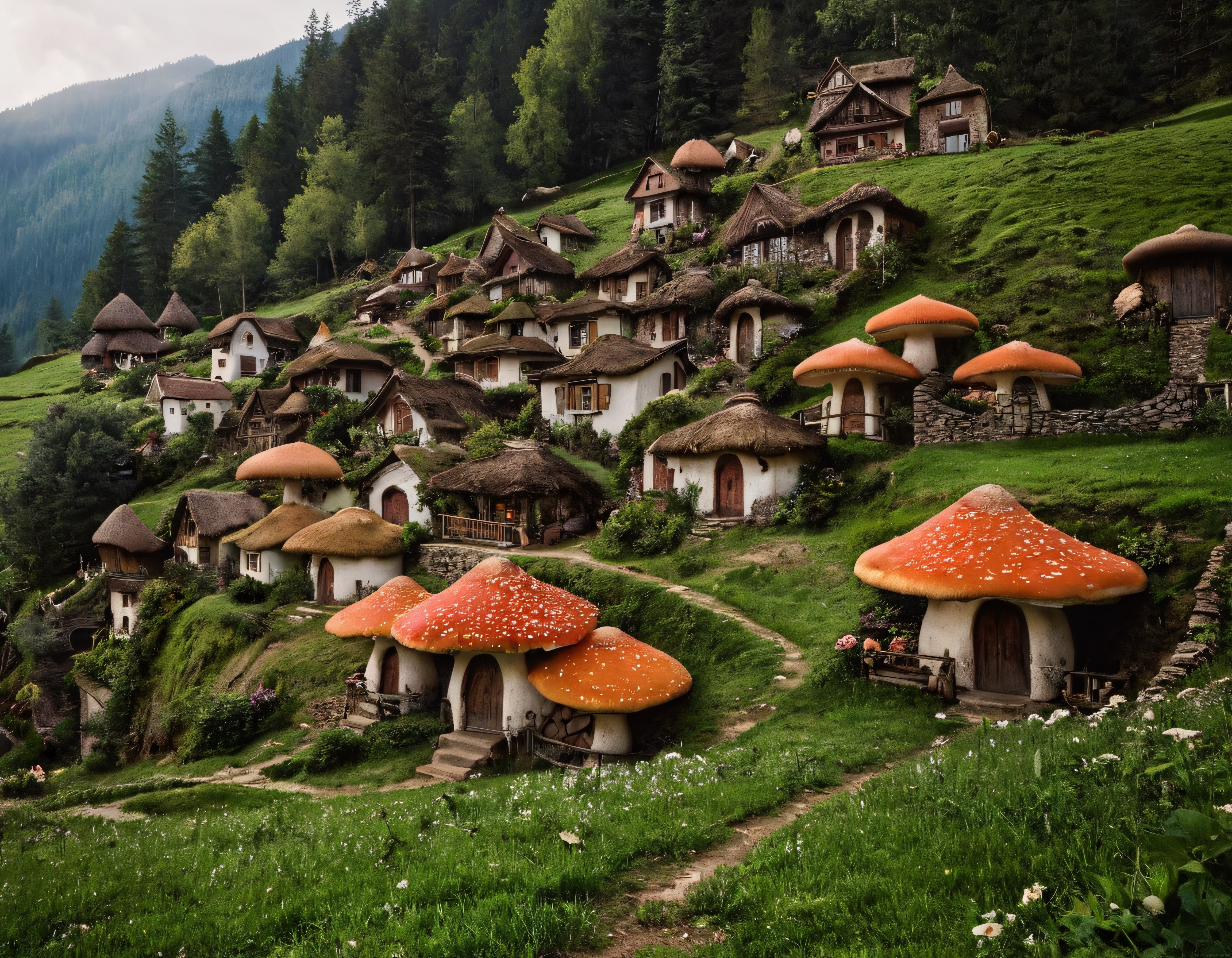Yeşil vadideki peri masalı köy; mantar evler ve doğaya uyumlu hobbit evleri