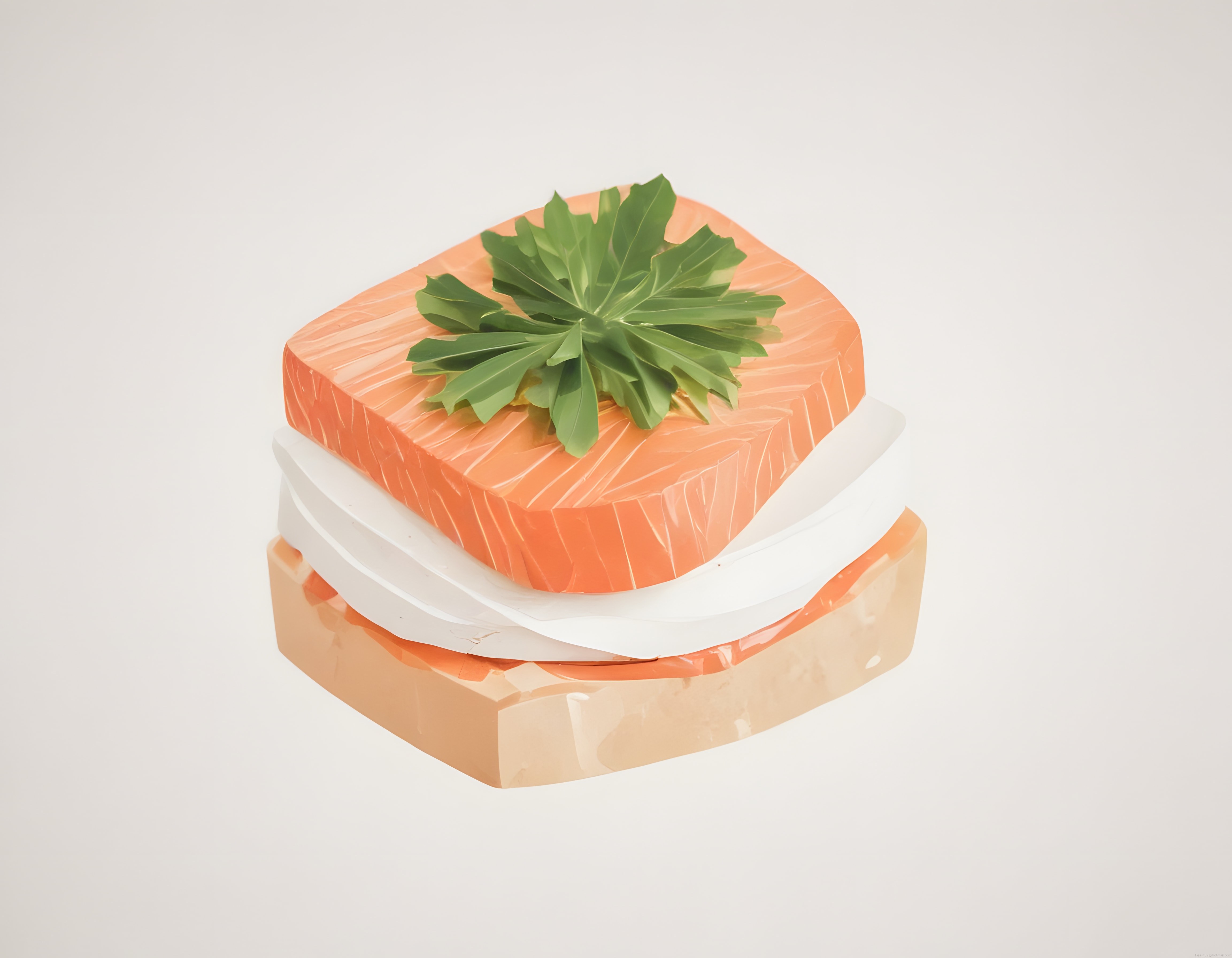 Yeşil Yaprak Detaylı Turuncu Katmanlı Modern ve Minimalist Pasta Tasarımı