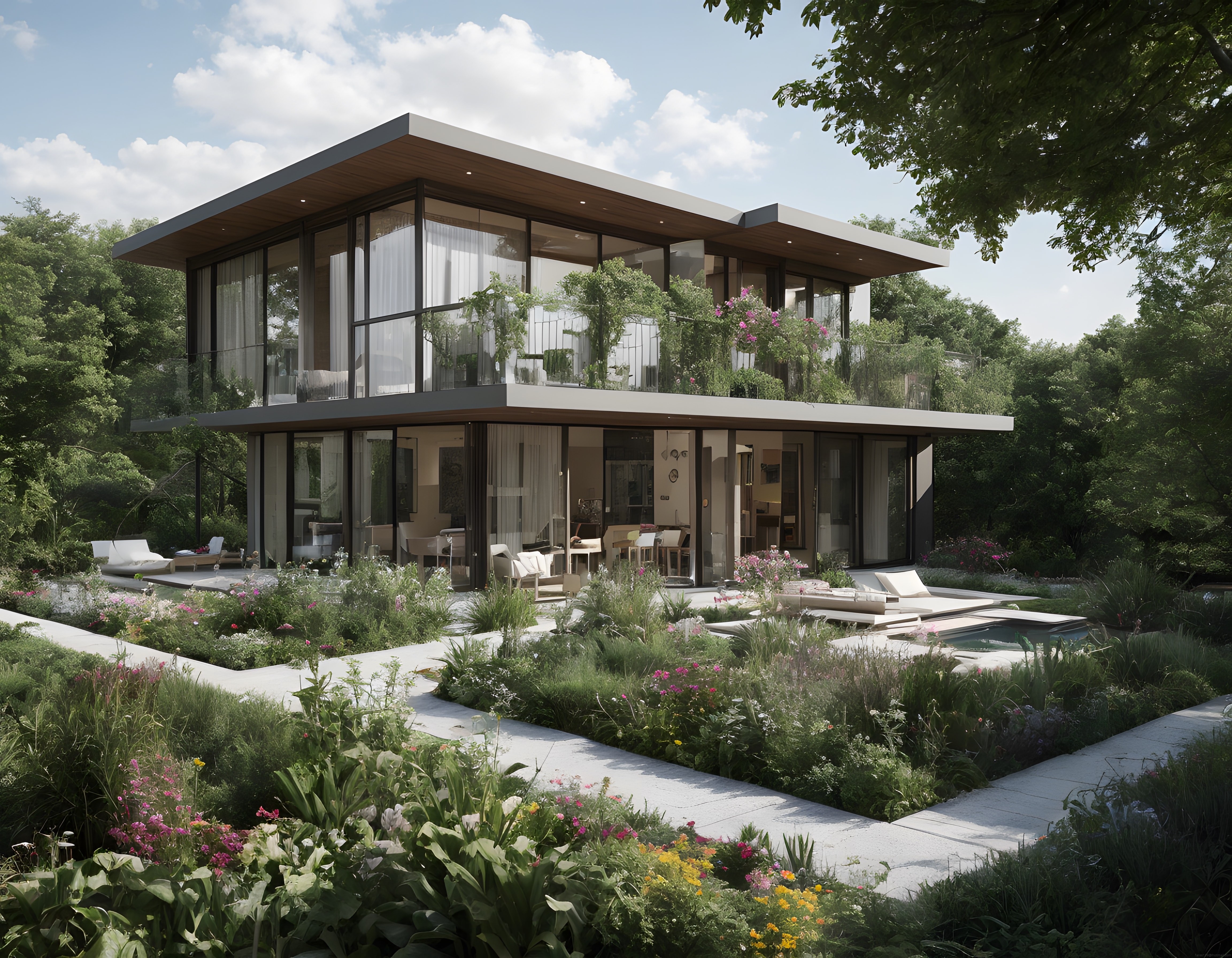 Yeşilin İçinde Modern Cam ve Ahşap Detaylarla Tasarlanmış Lüks Villa