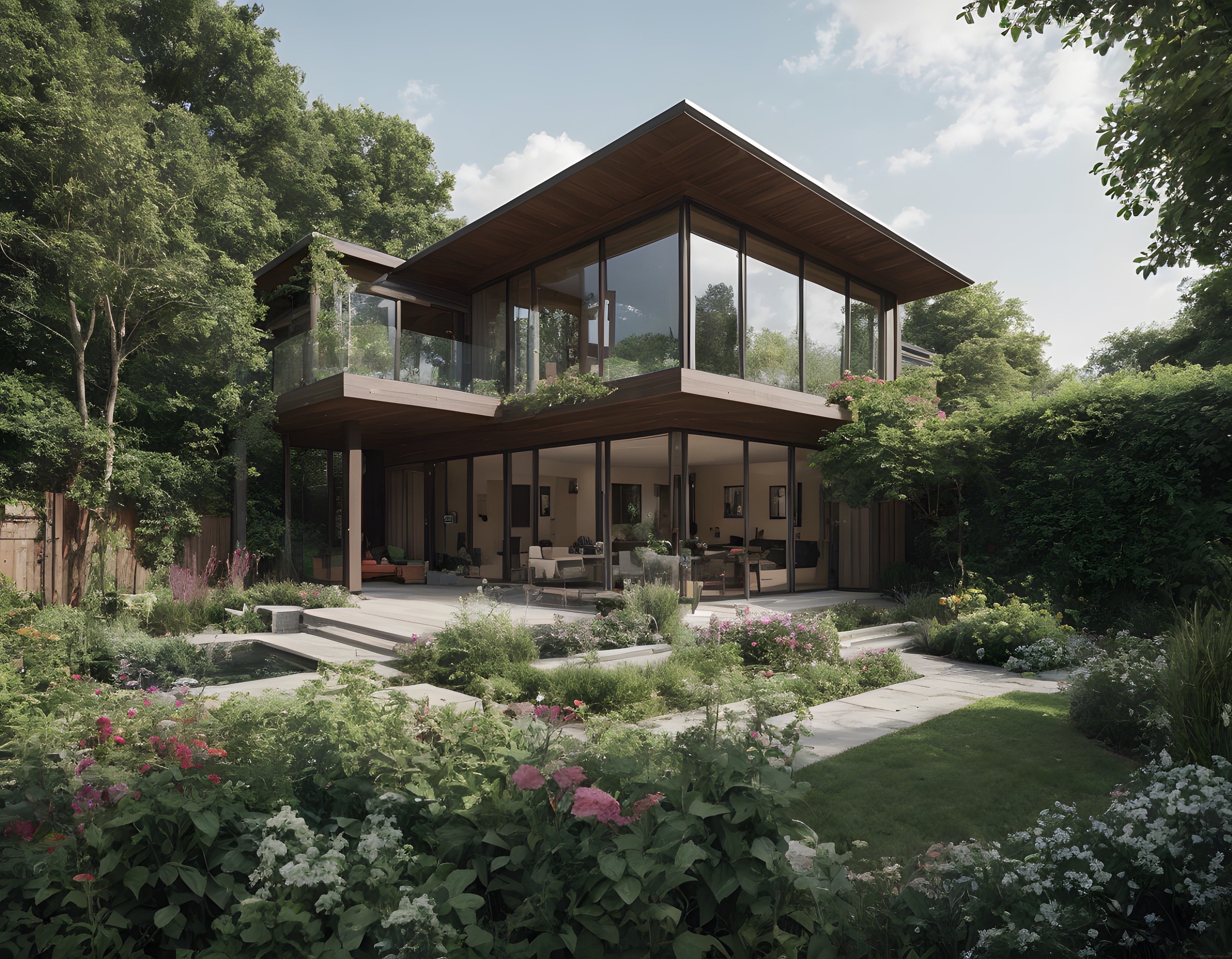 Yeşilin İçinde Modern Cam ve Ahşap Villa: Doğayla İç İçe Mimari Tasarım