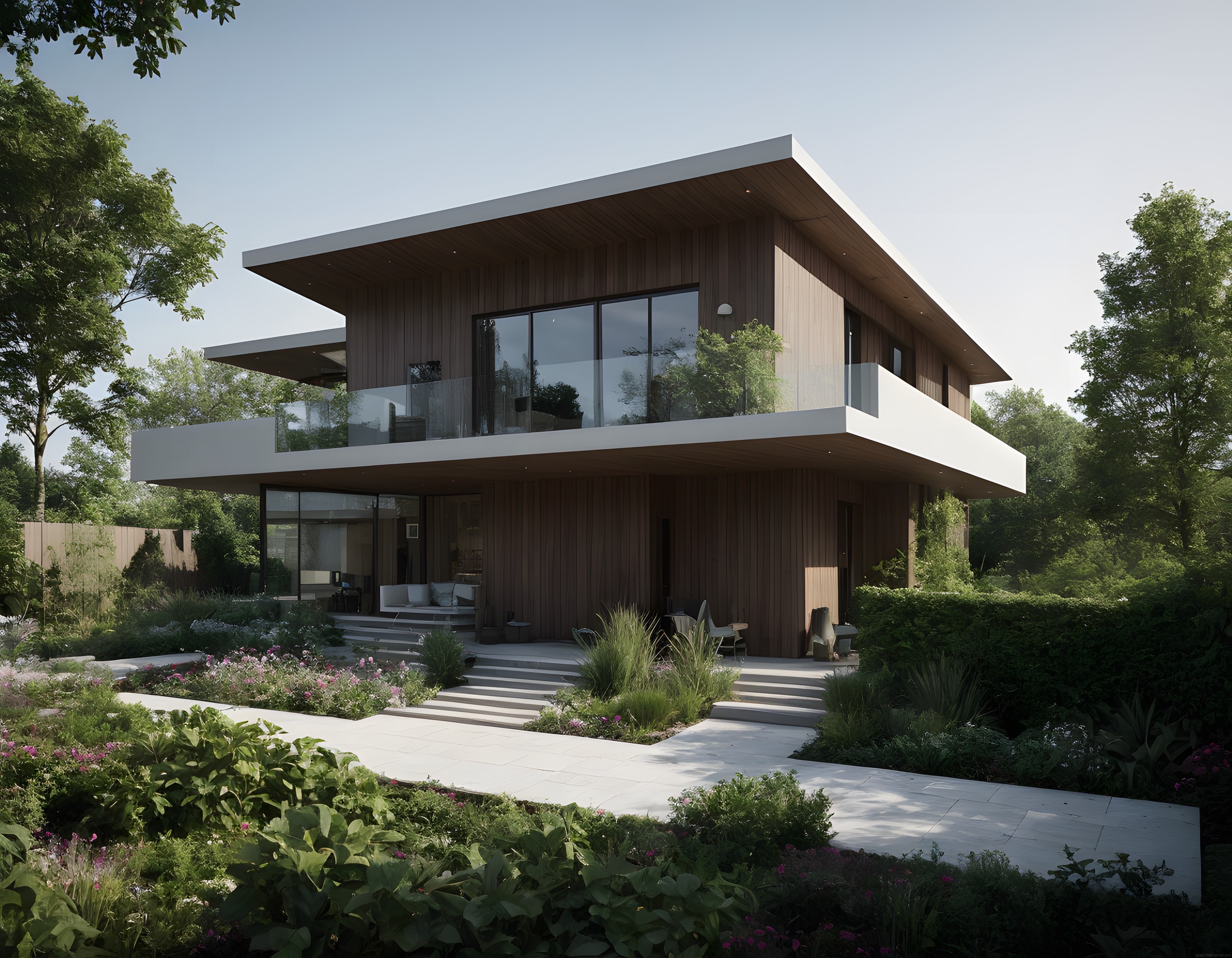Yeşilin Ortasında Cam Duvarlı ve Ahşap Kaplamalı Lüks Modern Villa