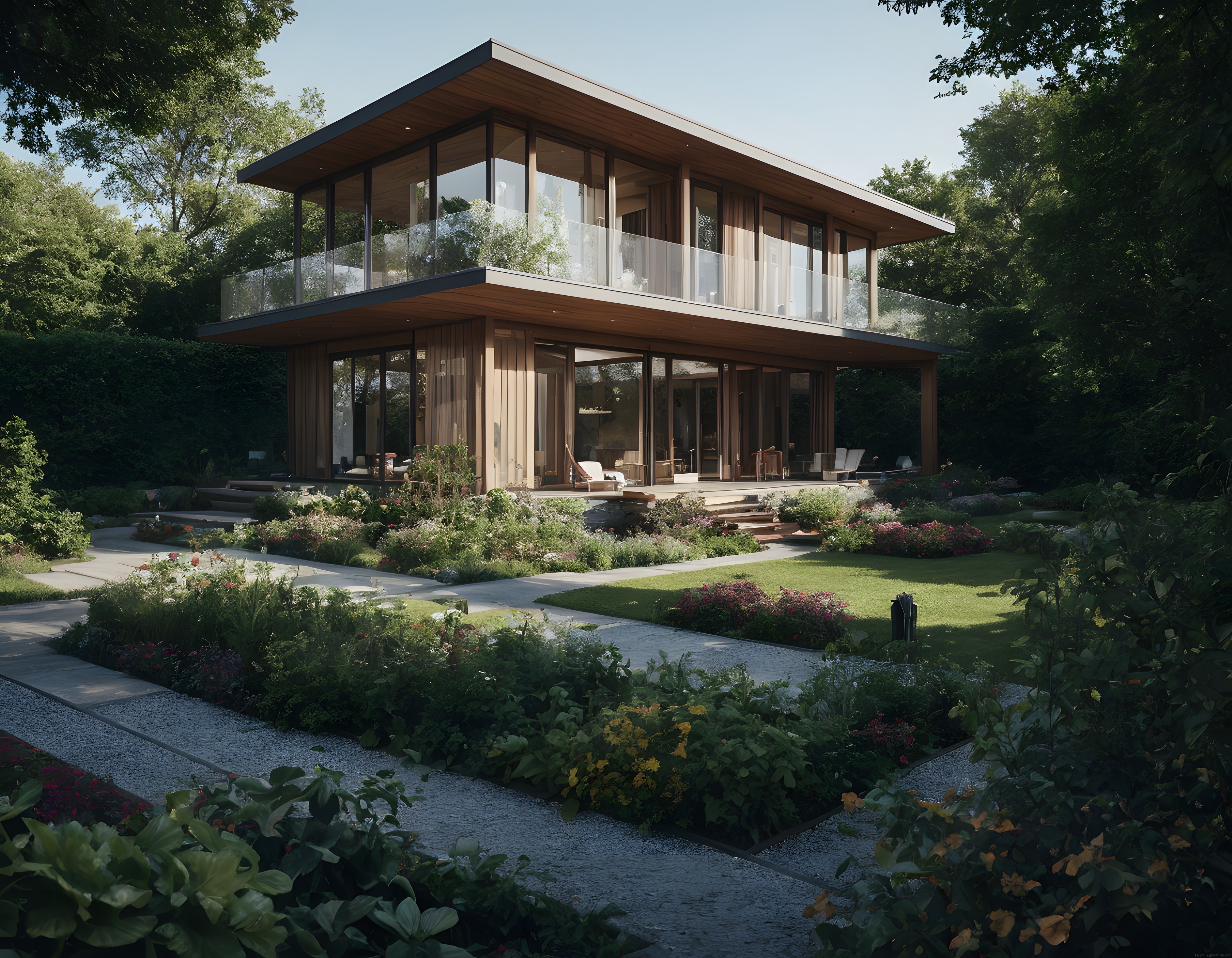 Yeşillikler Arasına Gömülü Cam Cepheli Modern Ahşap Villa Projesi