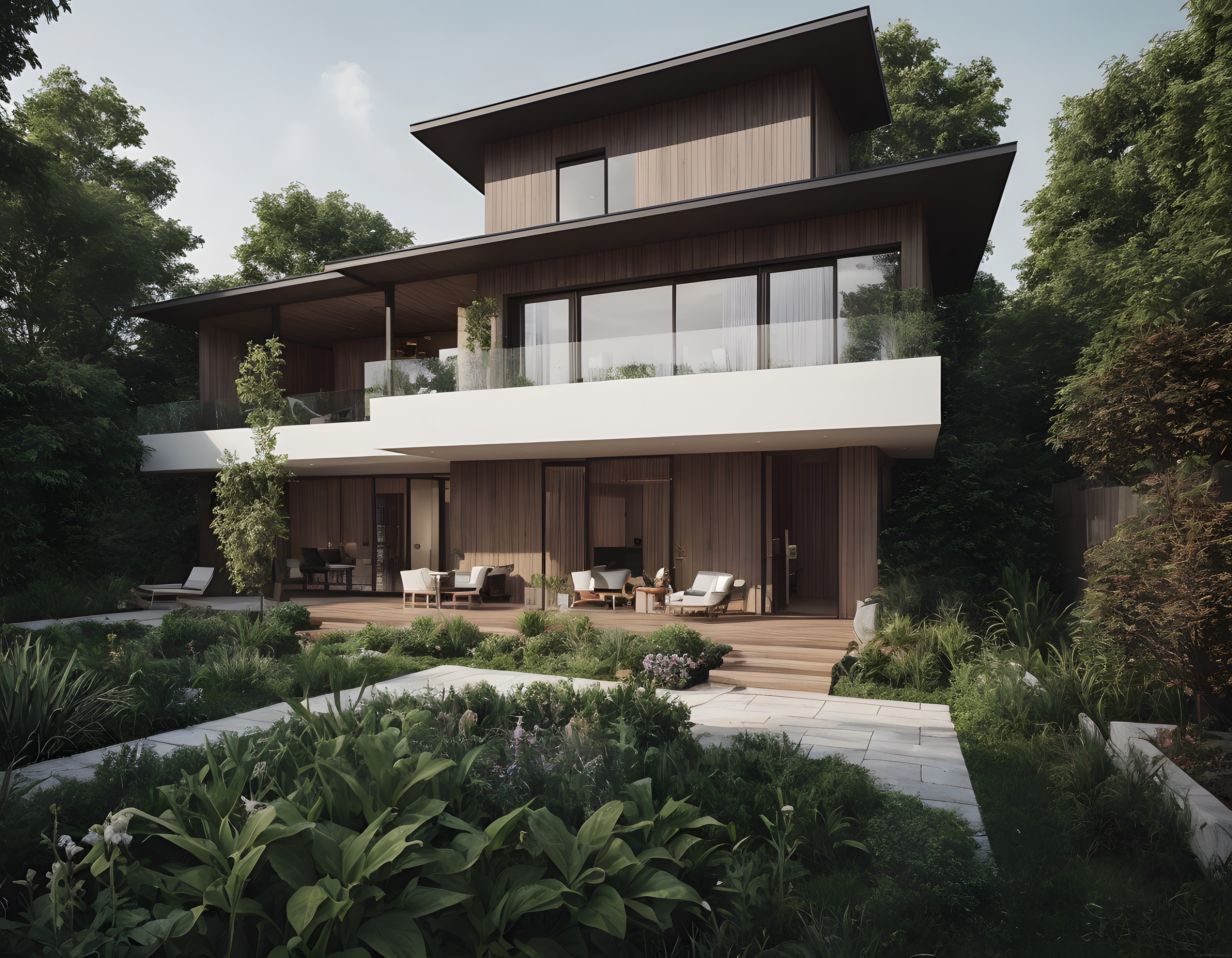 Yeşillikler İçinde Gizlenmiş Çağdaş Ahşap Cepheli Lüks Villa Mimarisi