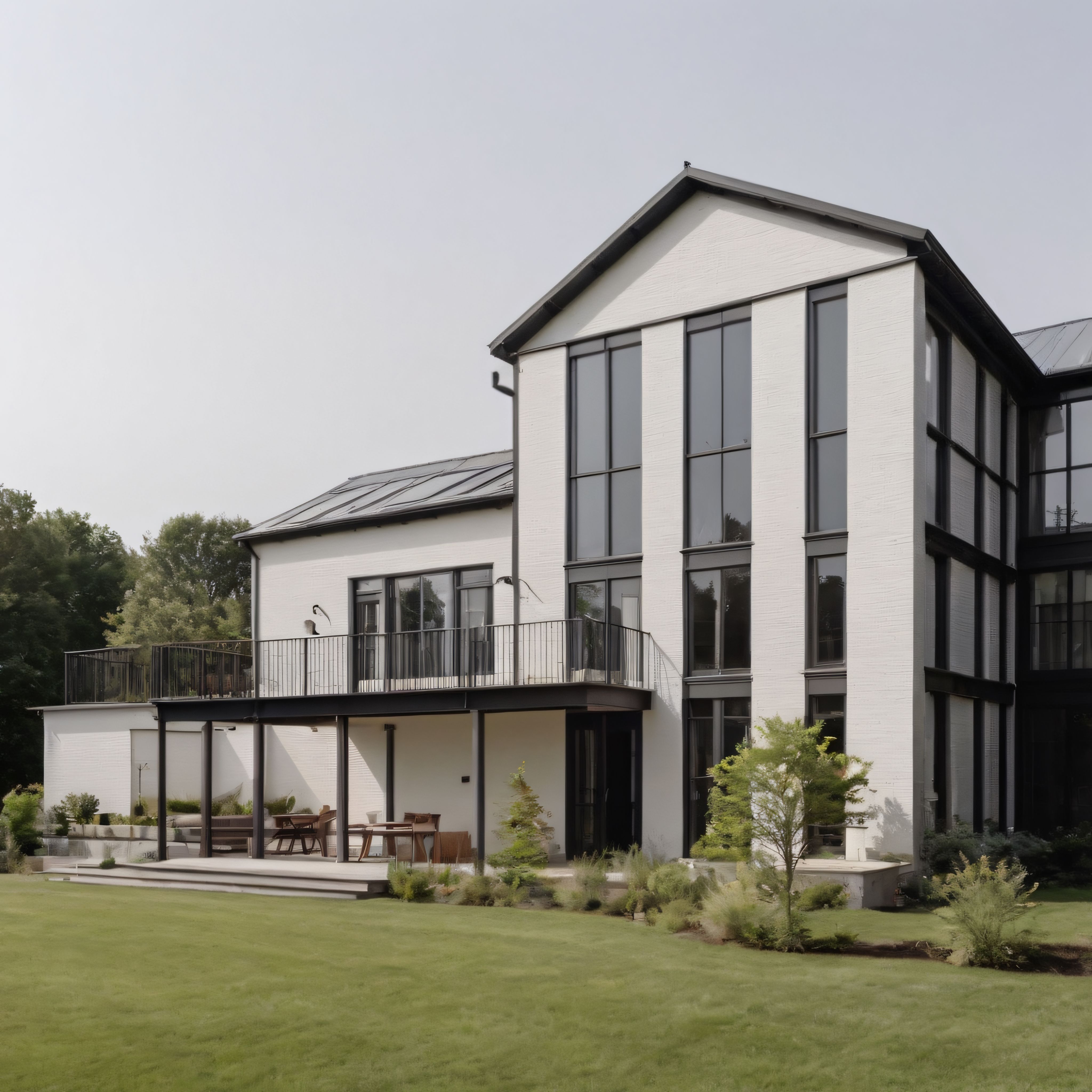 Yeşillikler İçinde Siyah Beyaz Modern Bir Villa ve Geniş Bahçesi