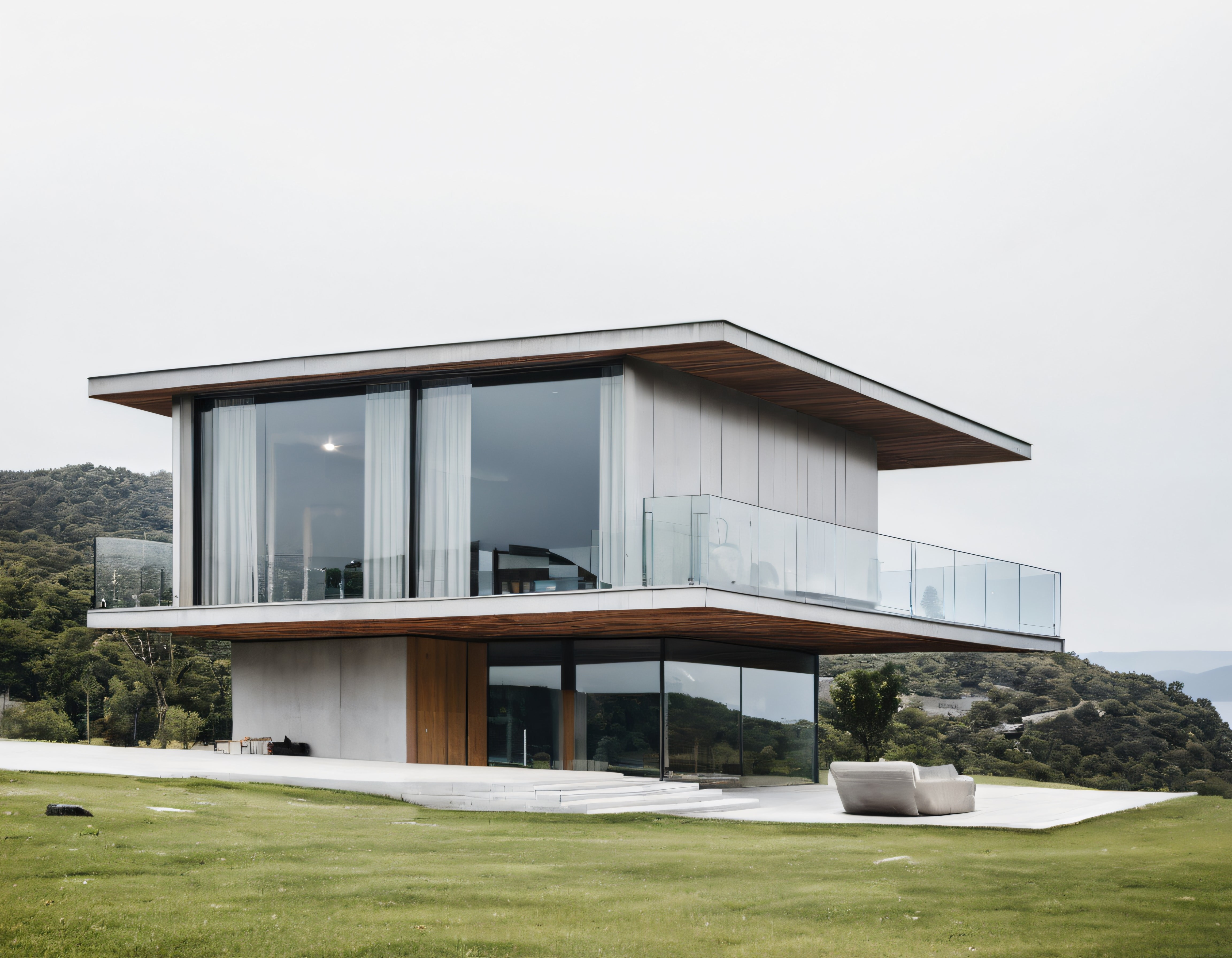 Yeşillikler İçinde Yalın Çizgili Modern Villa ve Eşsiz Cam Tasarım