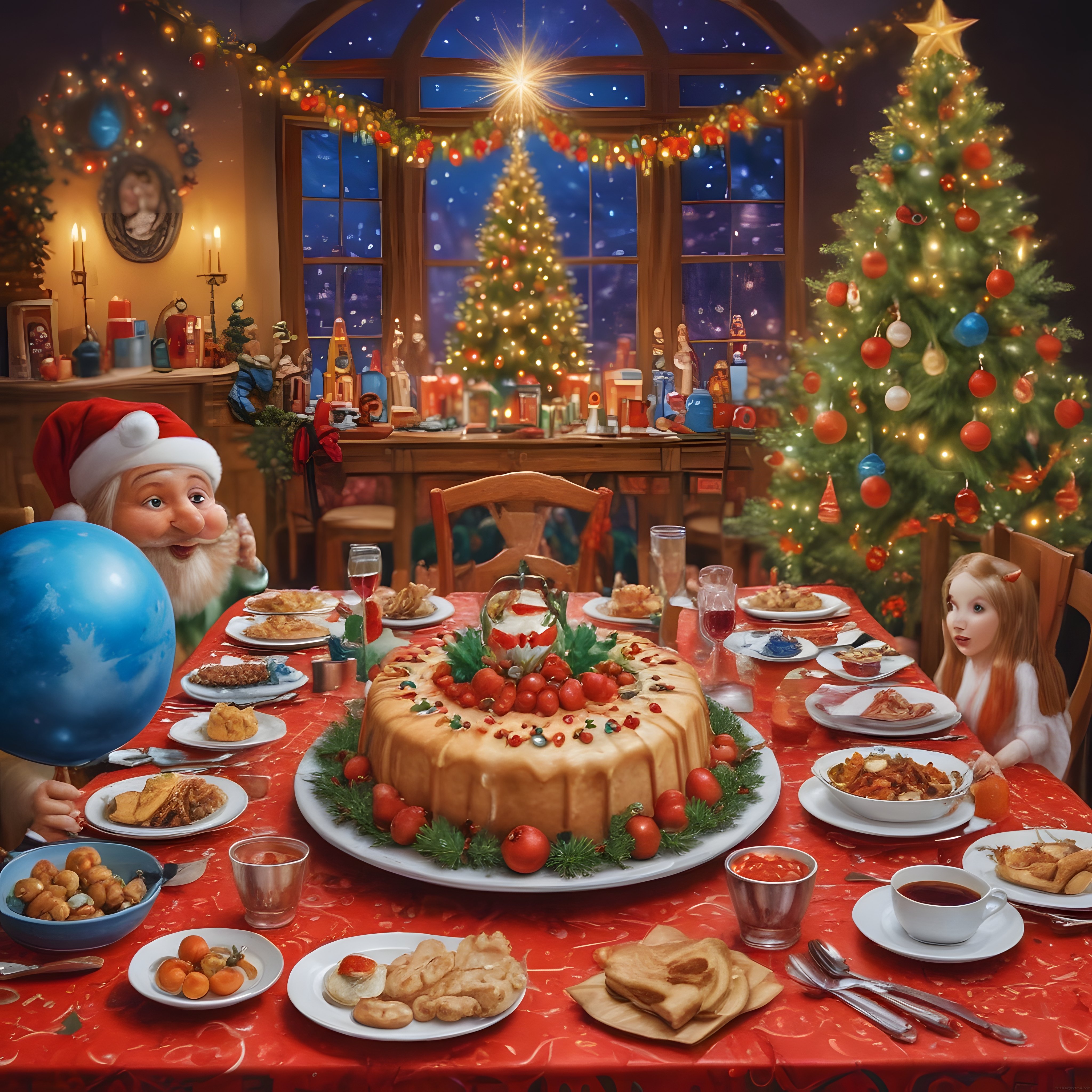 Yılbaşı Akşamında Sıcacık Aile Sofrası ve Işıltılı Noel Ağacı