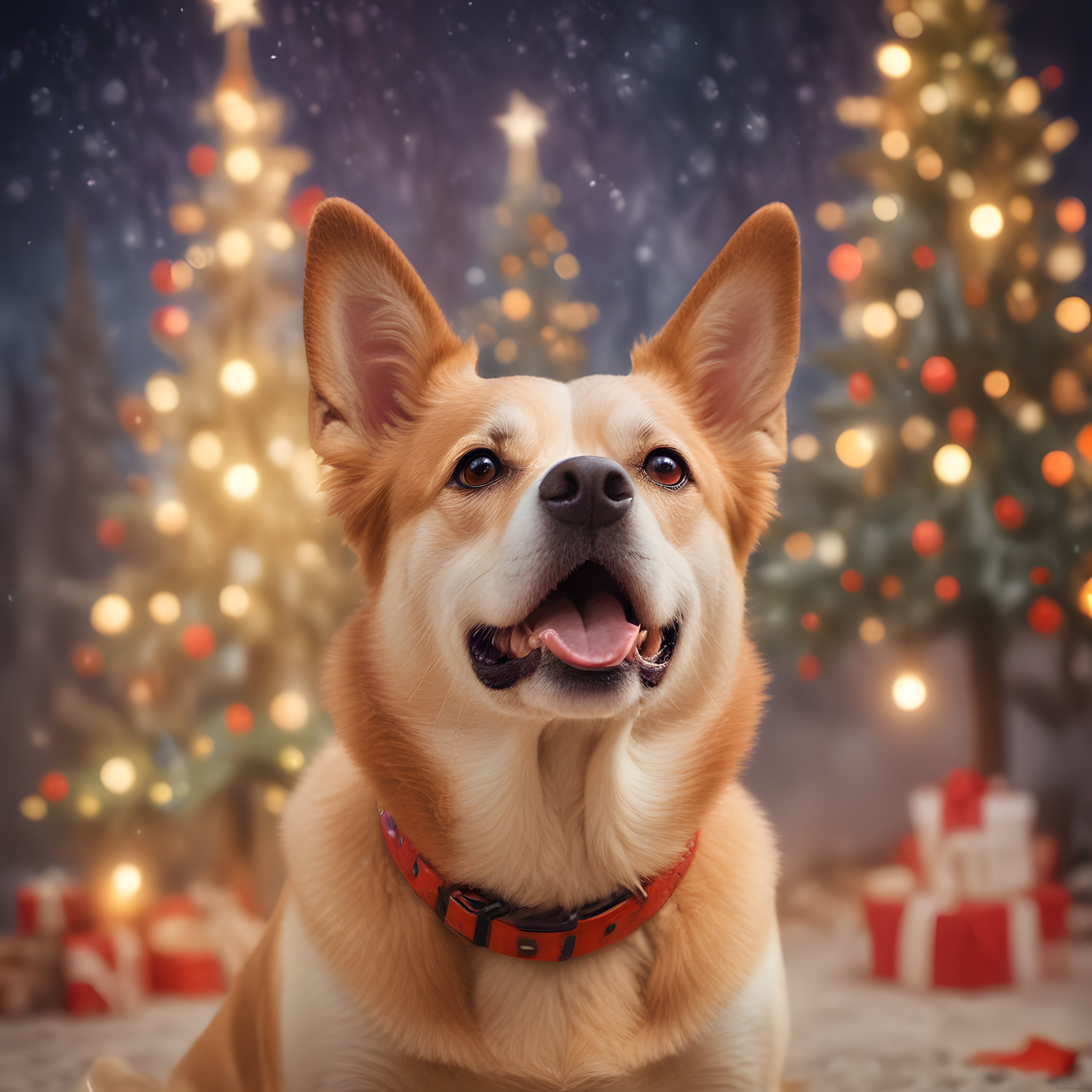 Yılbaşı Işıkları Altında Neşeyle Gülümseyen Sevimli Corgi Köpek Portresi