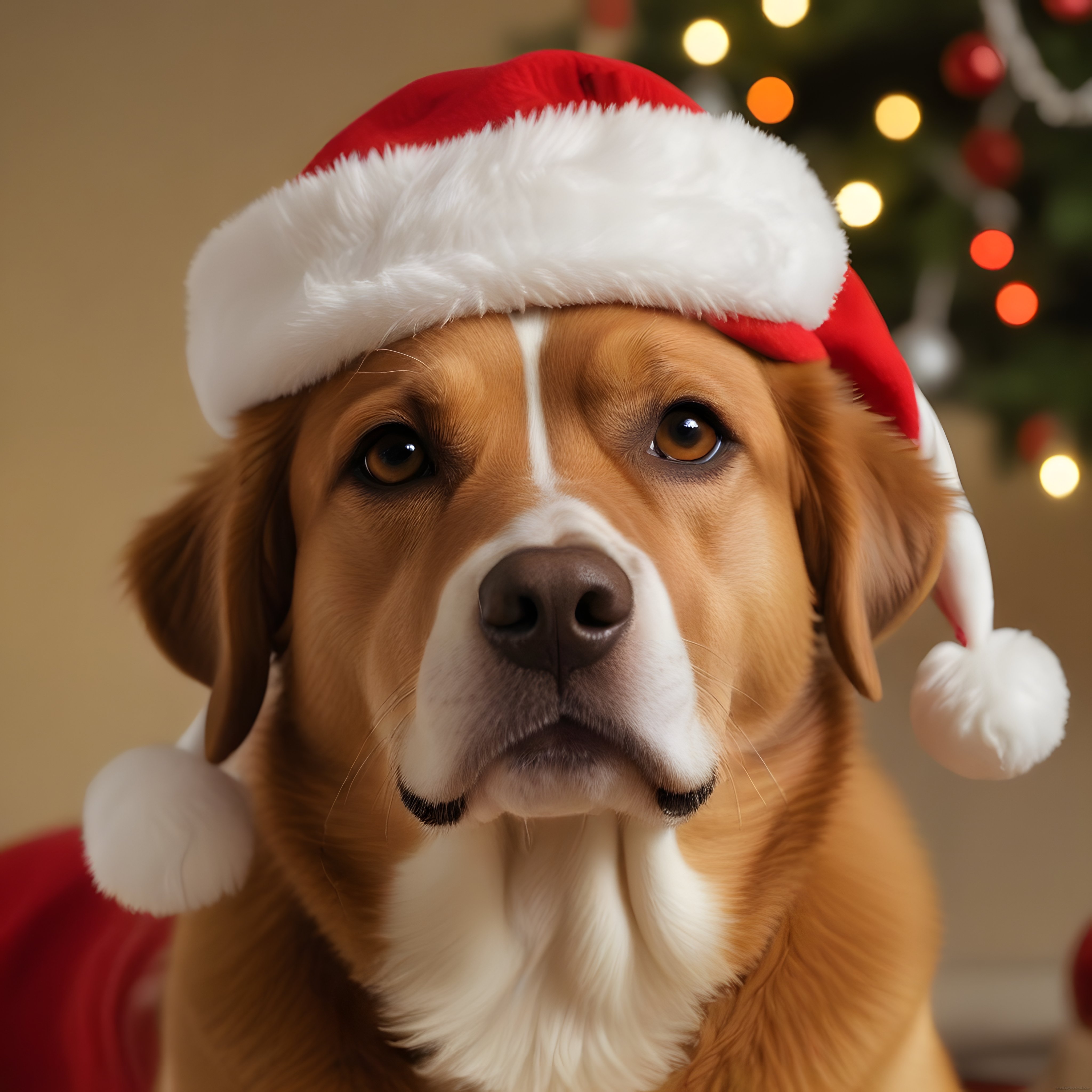 Yılbaşı Şapkası Takmış Sevimli Golden Retriever Köpek Portre Fotoğrafı