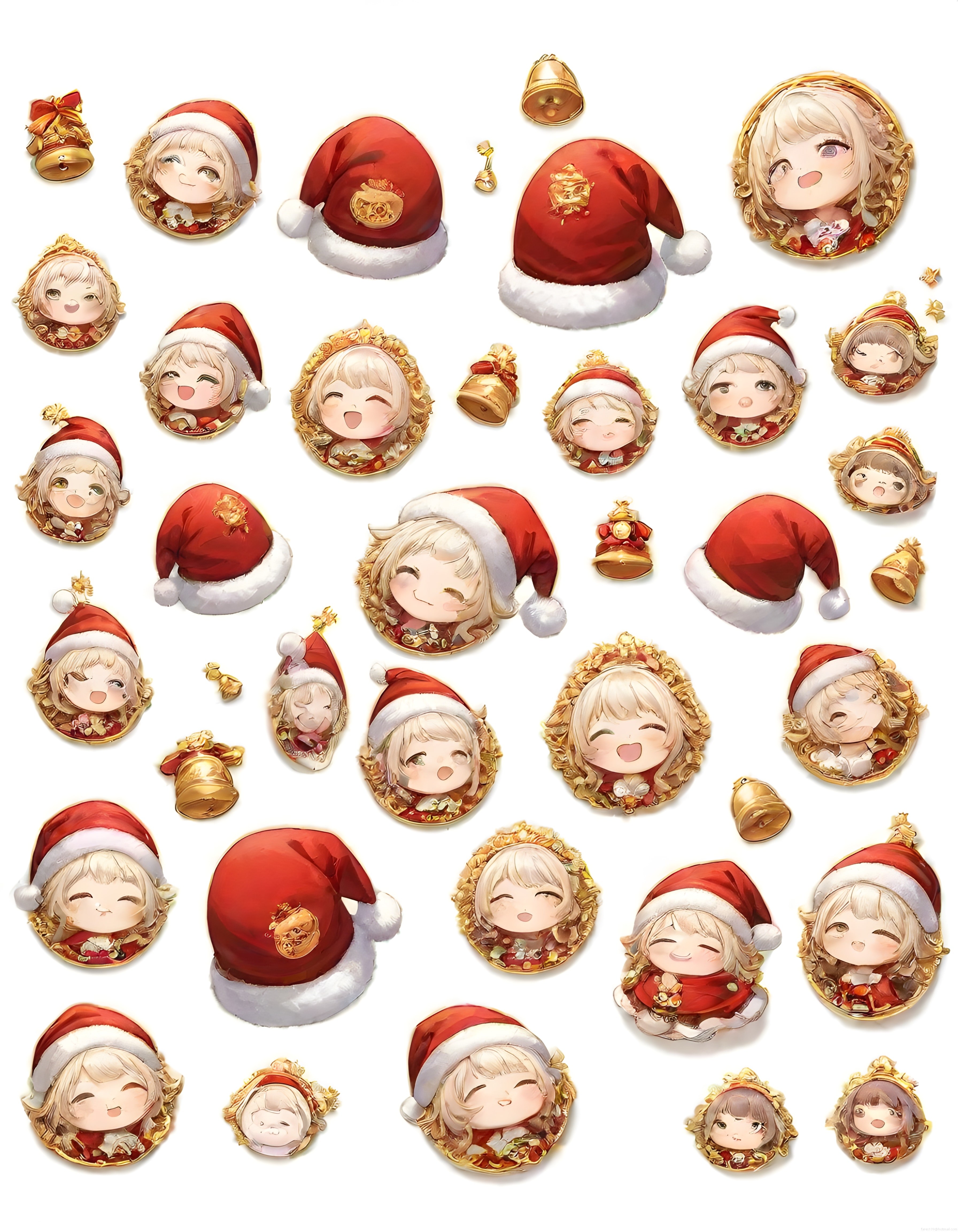 Yılbaşı Temalı Sevimli Anime Karakterleri ve Noel Baba Şapkaları Dijital Sanat