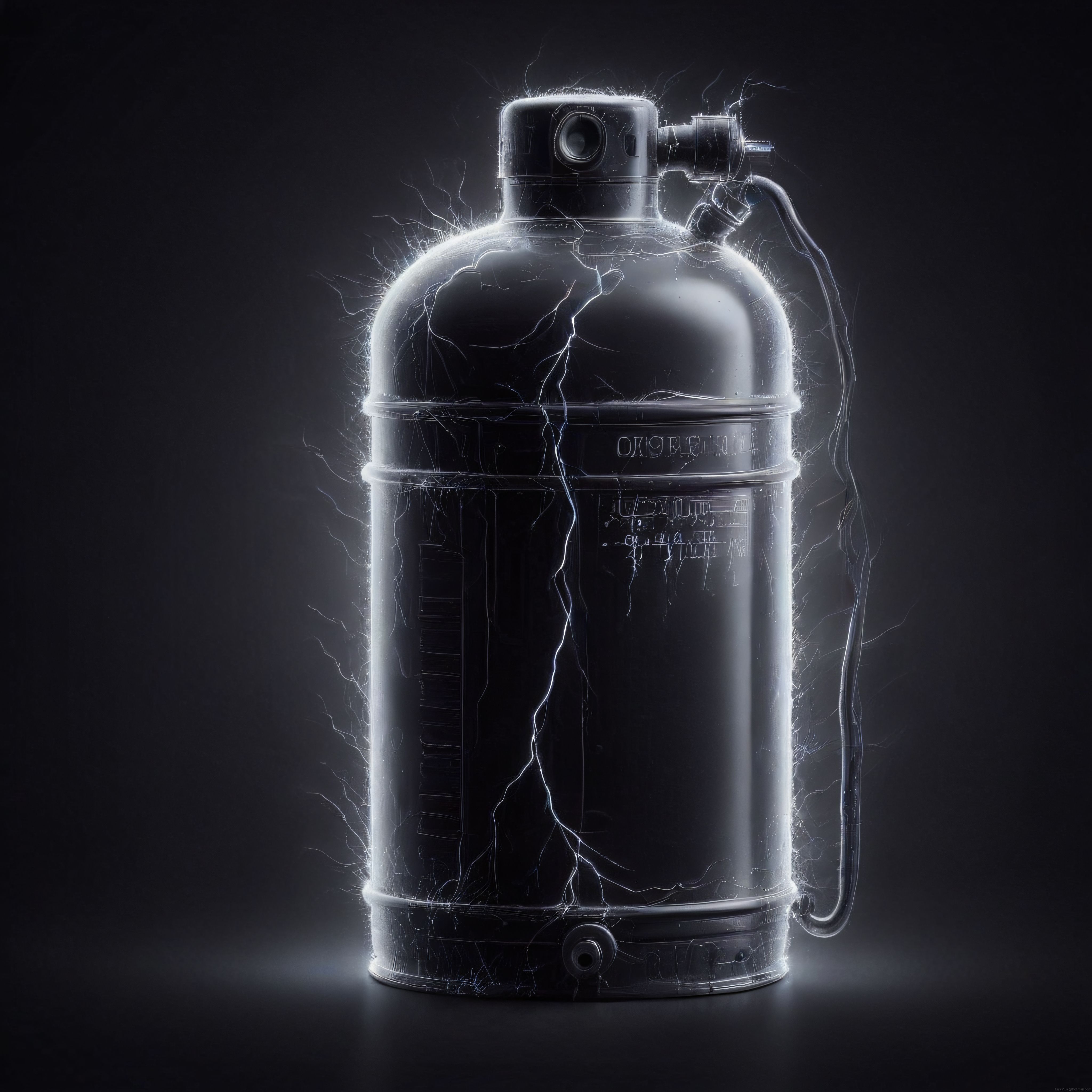 Yıldırım Efektleriyle Sarmalanmış Fütüristik Metal Gaz Tüpü 3D Sanat
