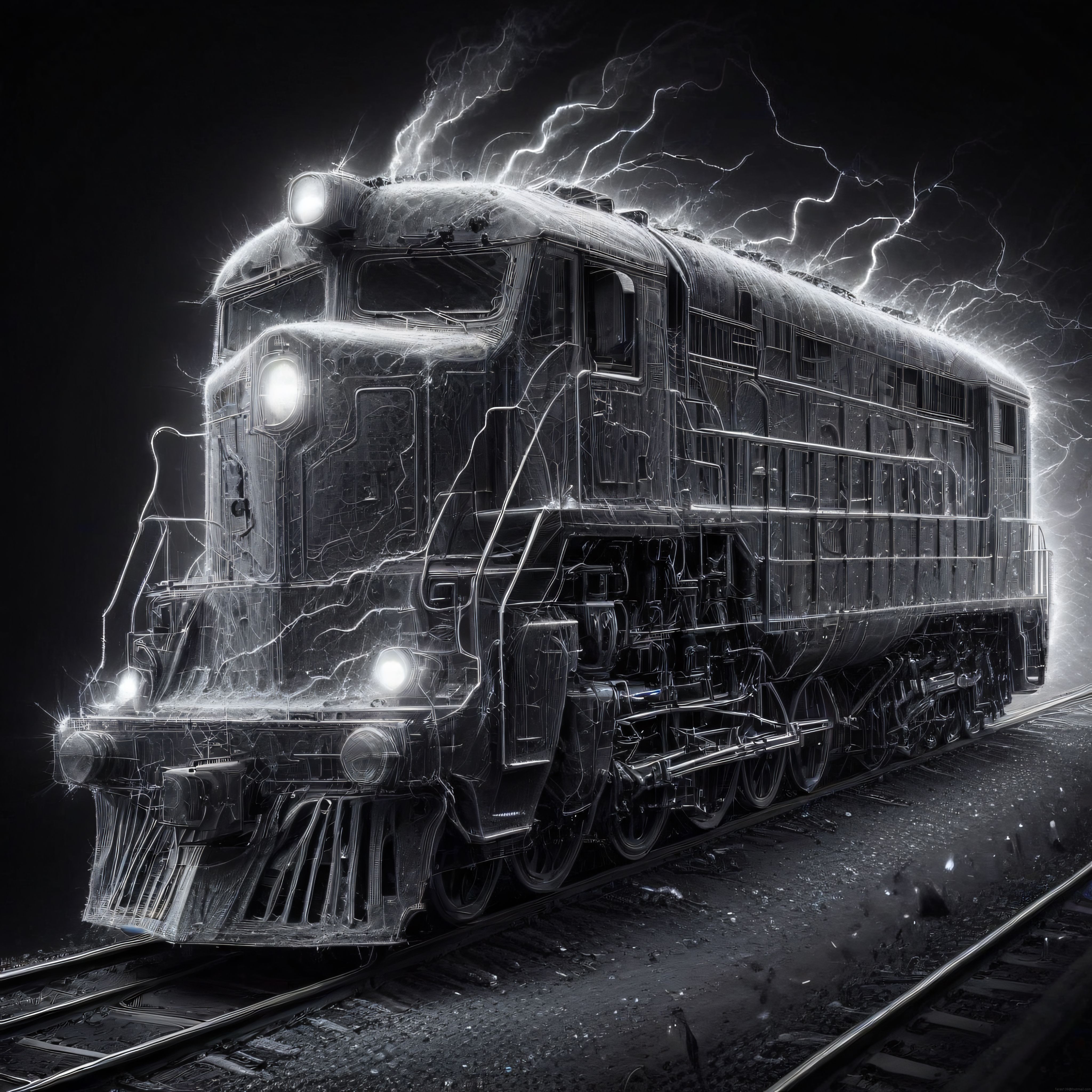 Yıldırımlarla Aydınlanan Gelecek Konsept Treni ve Karanlık Atmosfer Sanatı