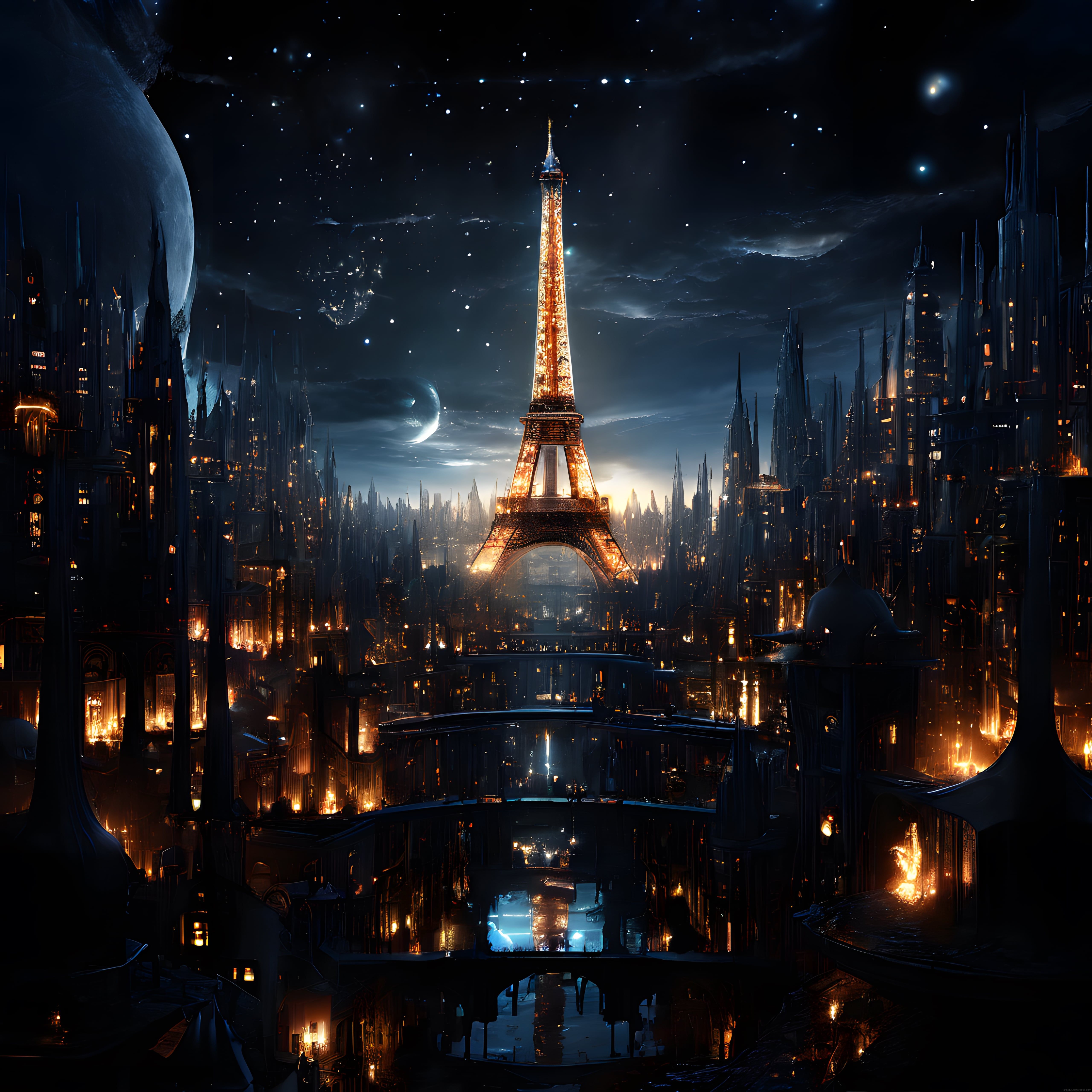 Yıldızlar ve Gezegenler Altında Parlayan Geleceğin Eiffel Kulesi