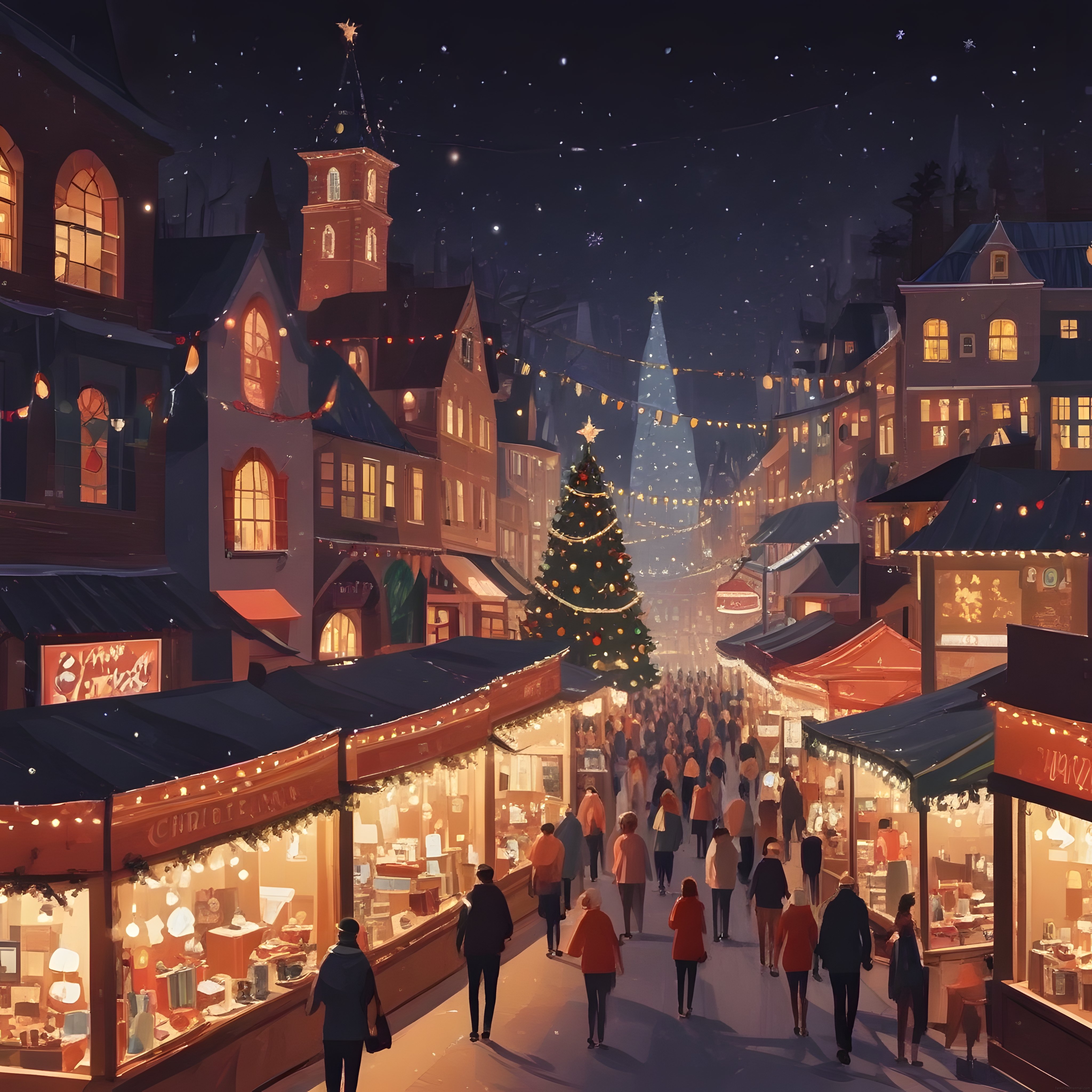 Yıldızlı Karlı Gecede Avrupa Kasabası Noel Pazarı ve Sıcacık Festival