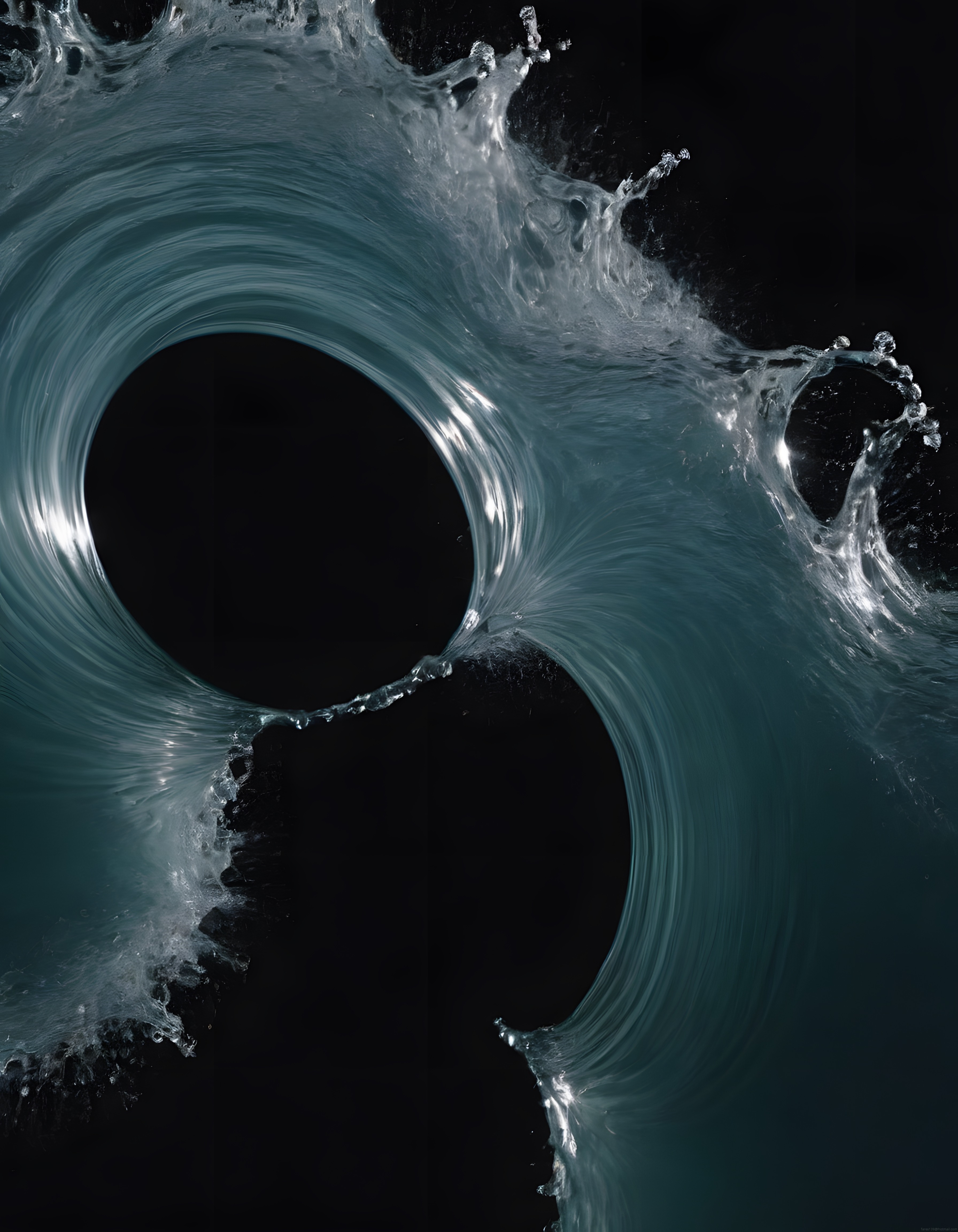 Yin-Yang Formunda Dalgalar: Karanlıkta Dans Eden Mavi Su Halkaları