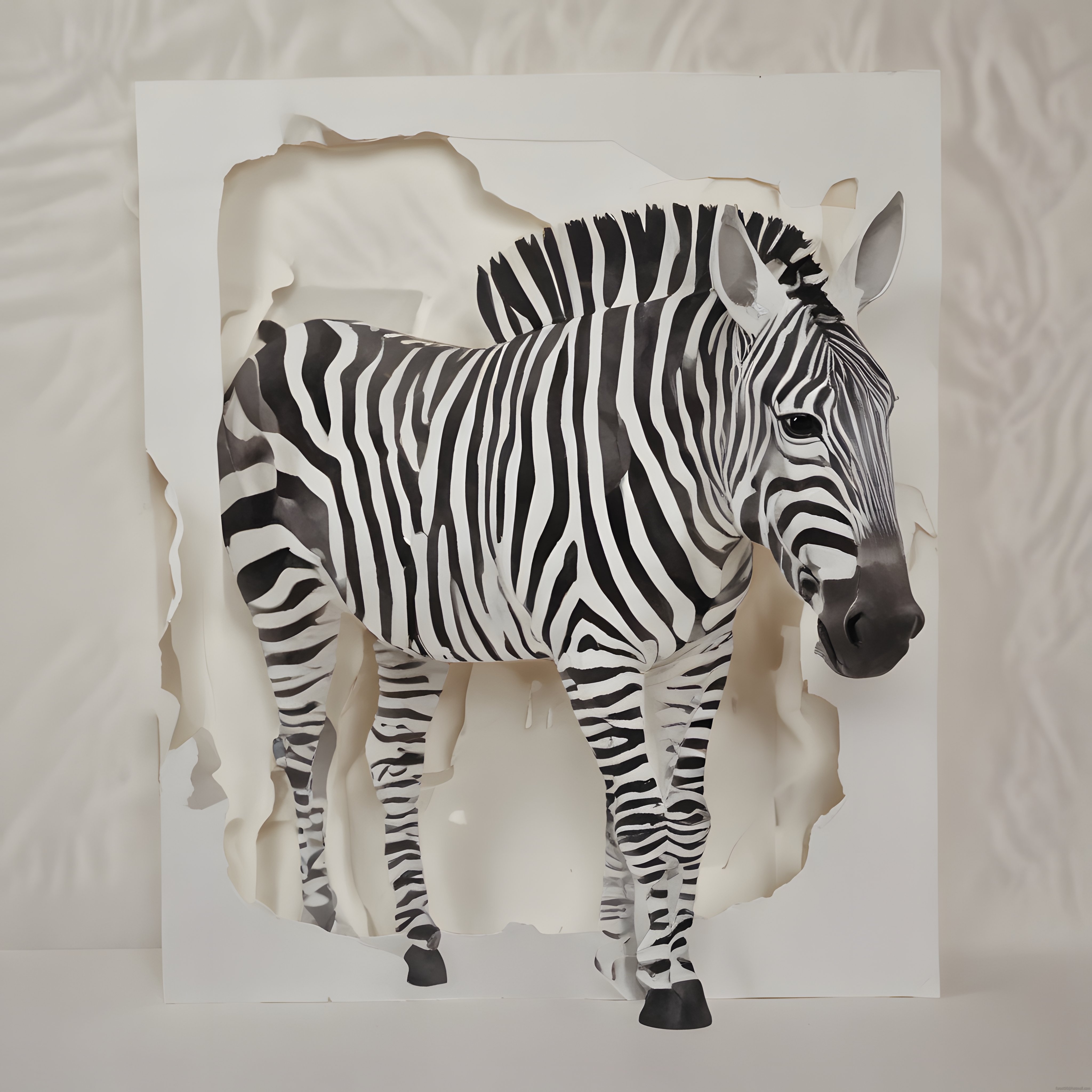 Yırtık Kağıt Katmanları İçinden Süren Gerçekçi Siyah Beyaz Zebra Yırtık Kağıt Katmanları İçinden Süren Gerçekçi Siyah Beyaz Zebra