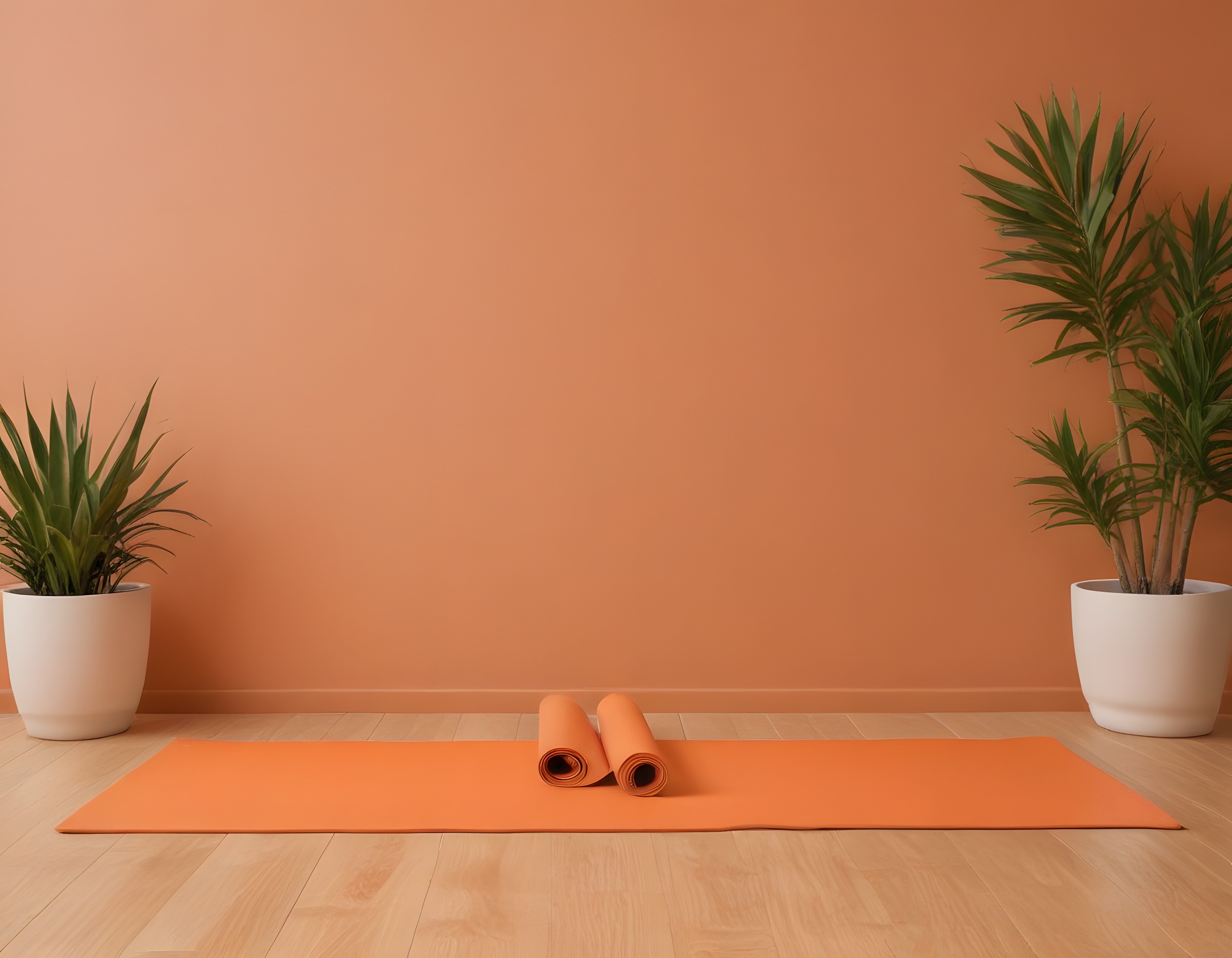 Yoga Matı ve Bitkilerle Dekore Edilmiş Sıcak Tonlarda Minimalist Spor Alanı