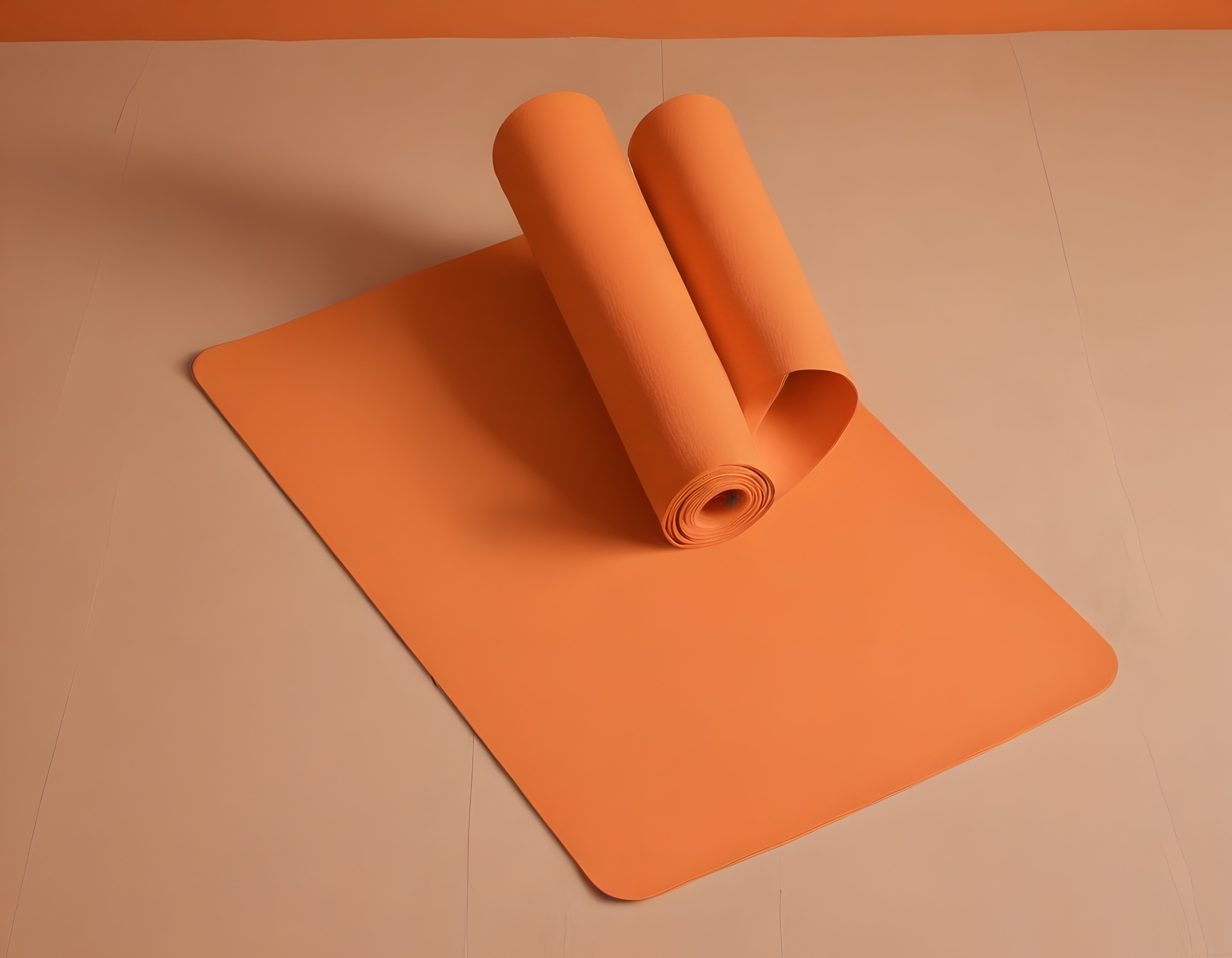 Yoga Matı ve Rulo Halde Turuncu Egzersiz Minderi Minimal Stüdyo Çekimi