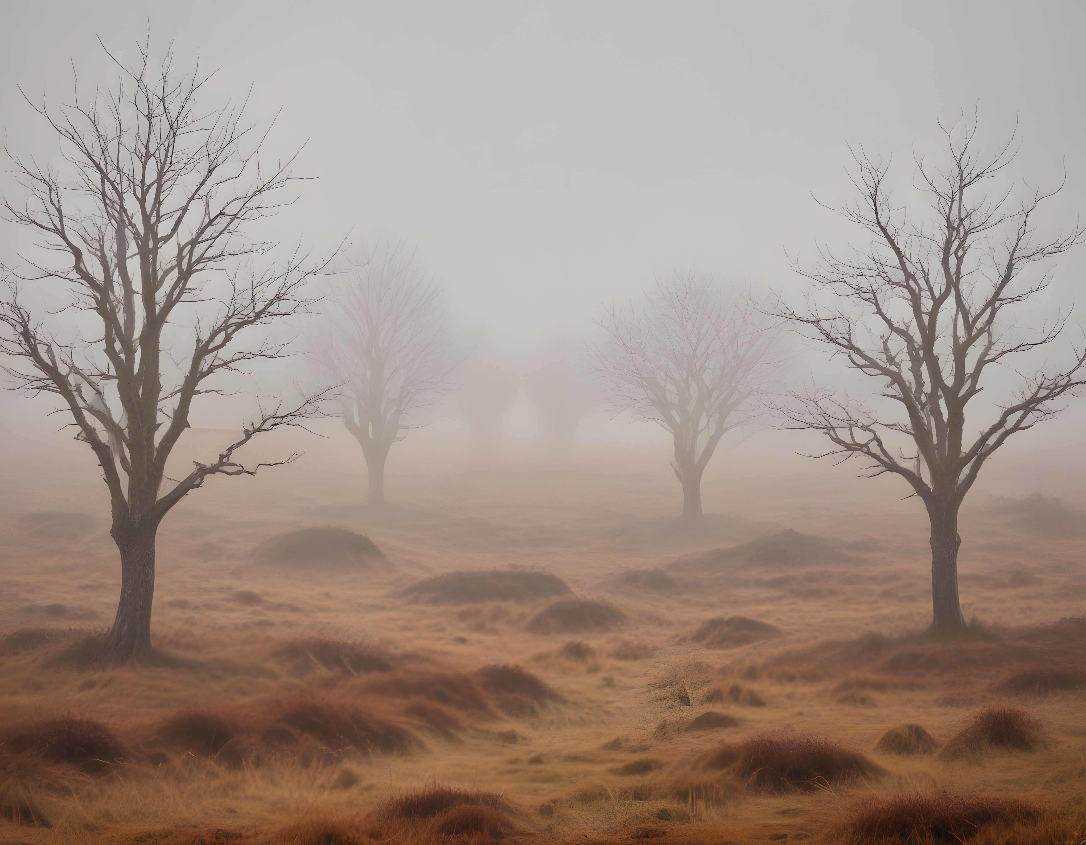 Yoğun Sisin İçinde Kaybolan Yapraksız Ağaçların Sonbahar Manzarası