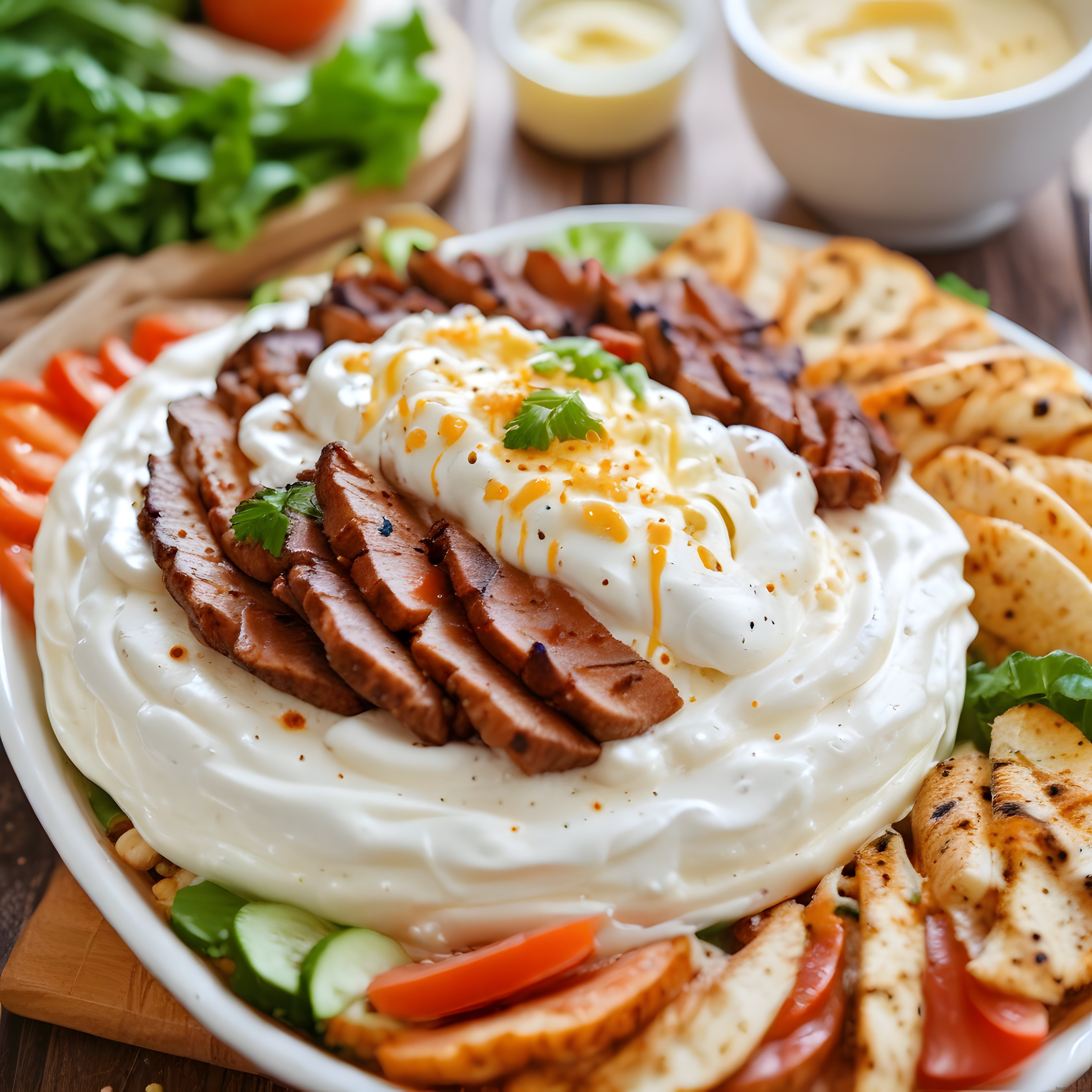 Yoğurtlu Kebap Tabağı: Izgara Et, Tereyağı Sosu ve Taze Sebzelerle
