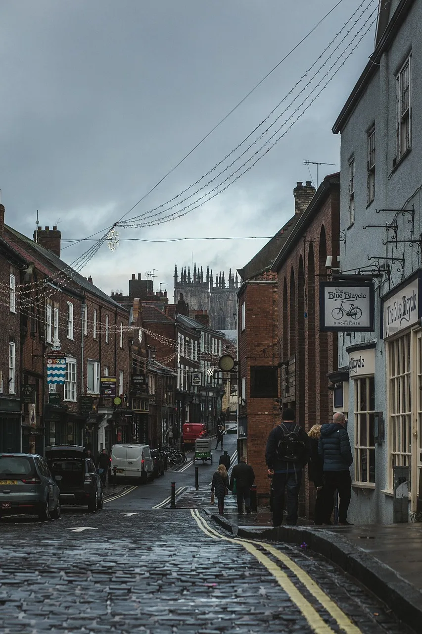 York tarihi sokak manzarası - taş döşeli yol