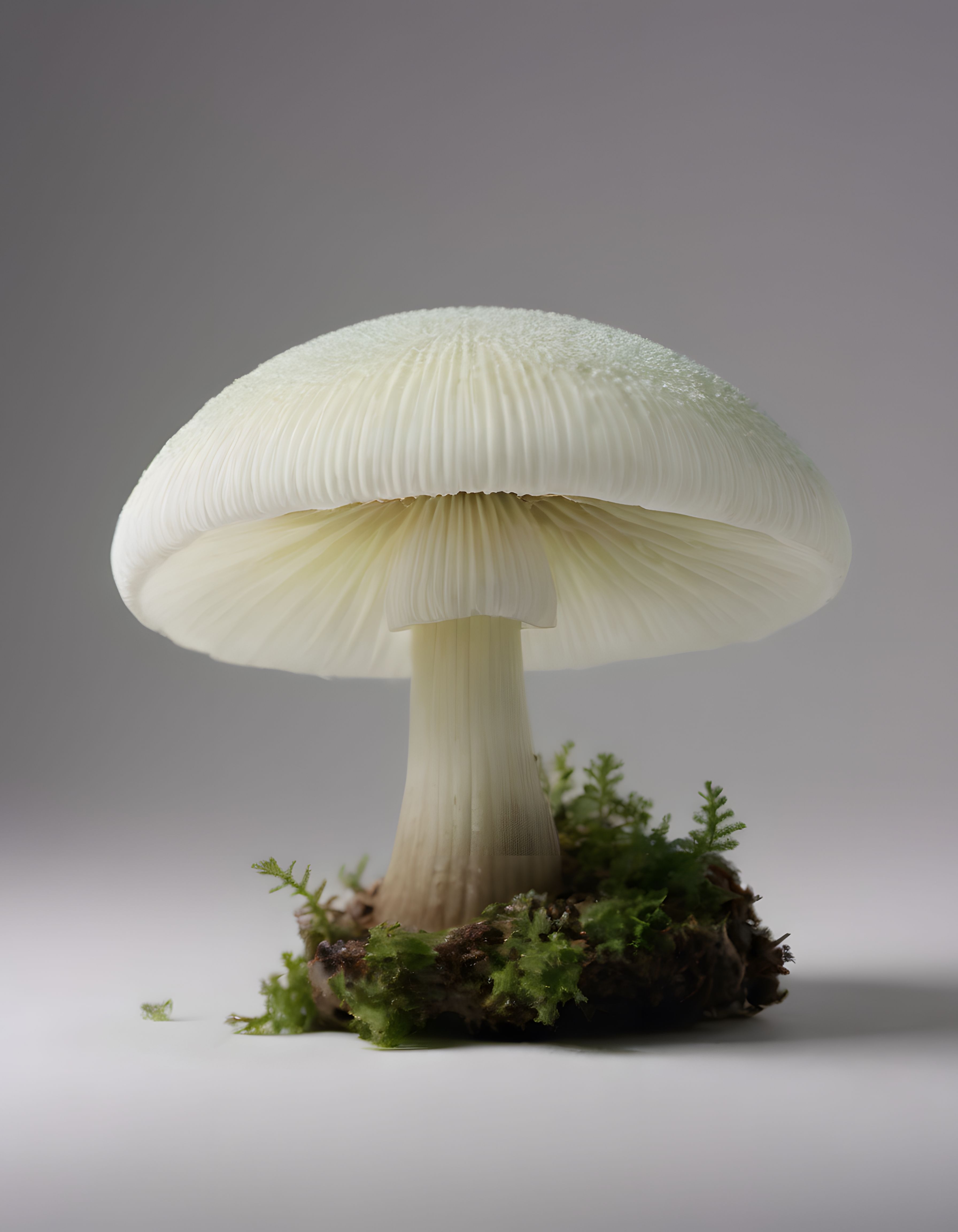 Yosunlar Üzerinde Büyüyen Büyük Beyaz Mantarın Etkileyici Makro Fotoğrafı