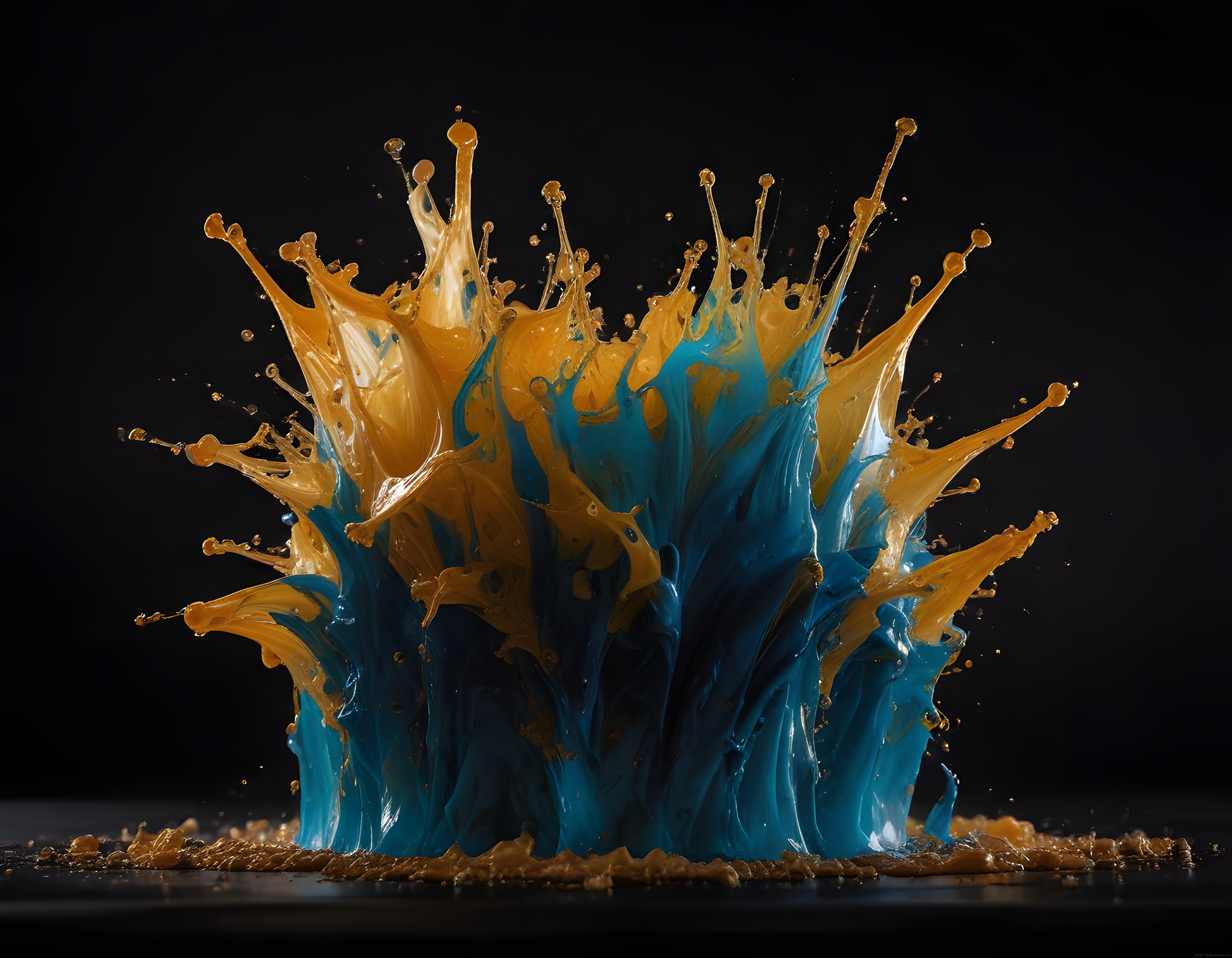 Yüksek Hızda Çekilmiş Altın ve Mavi Sıvı Splash Sanatsal Fotoğraf