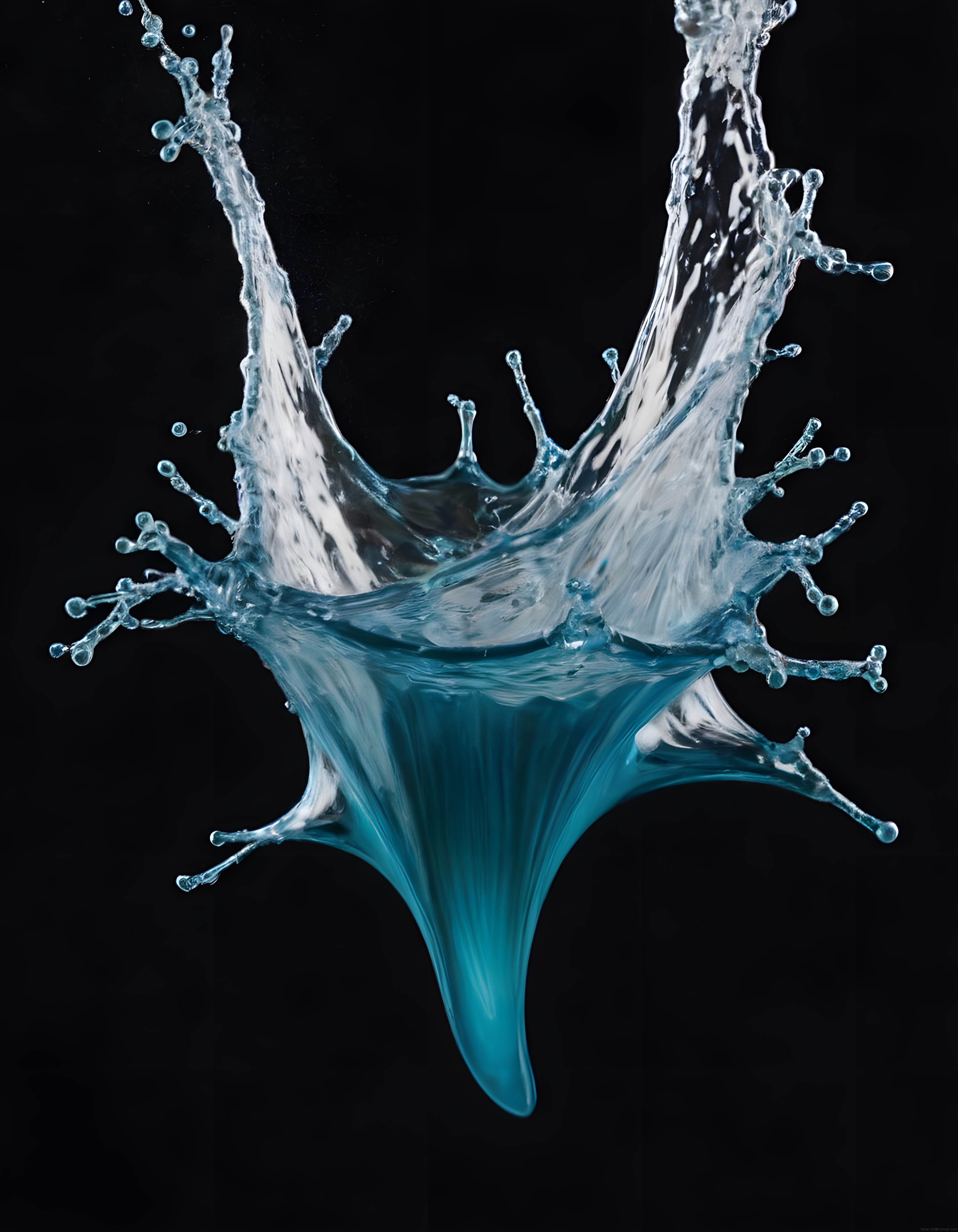 Yüksek Hızlı Çekimde Siyah Arka Planlı Buzul Mavisi Su Sıçratma Görseli