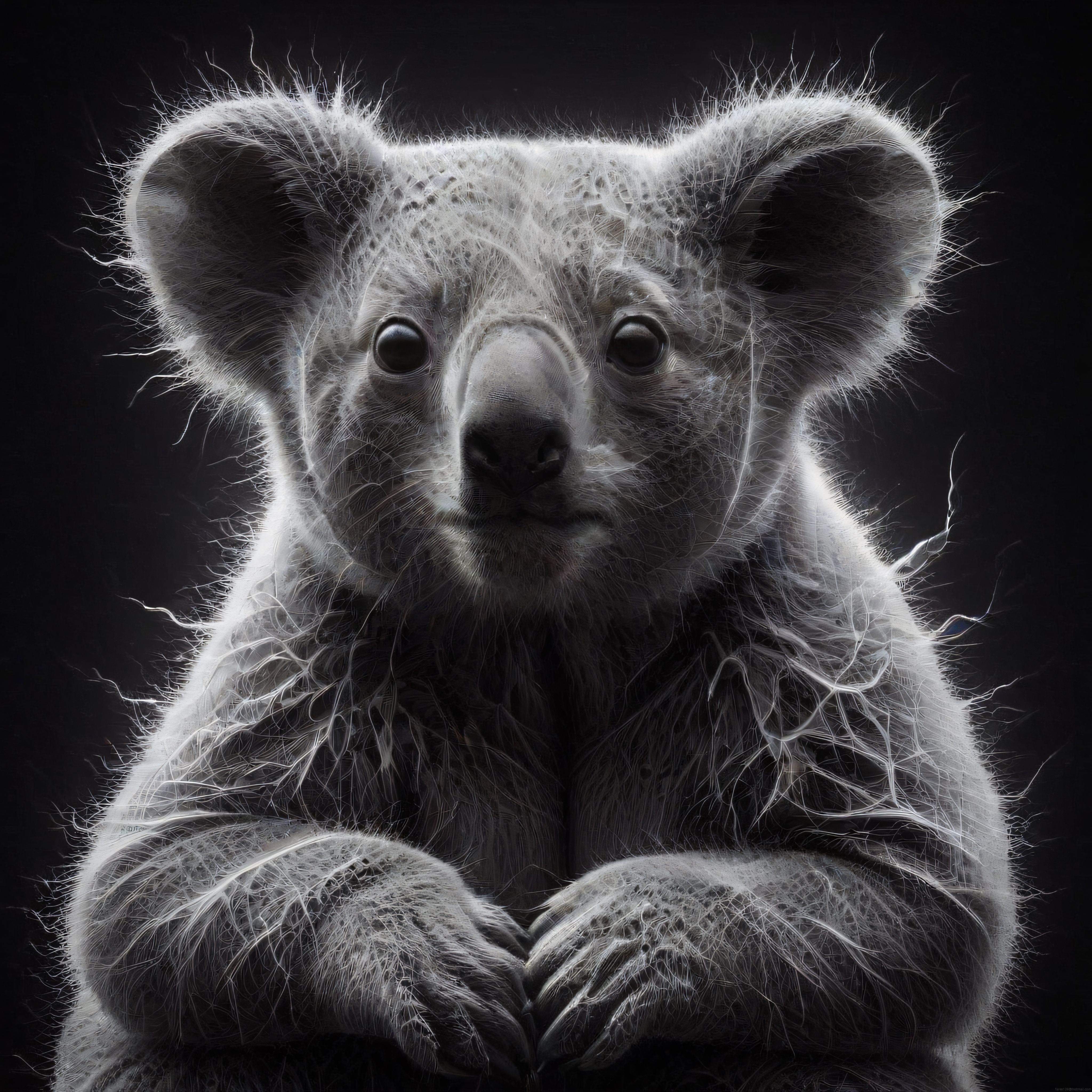 Yüksek Kontrastlı Sanatsal Koala Portresi: Siyah Beyaz Vahşi Doğa