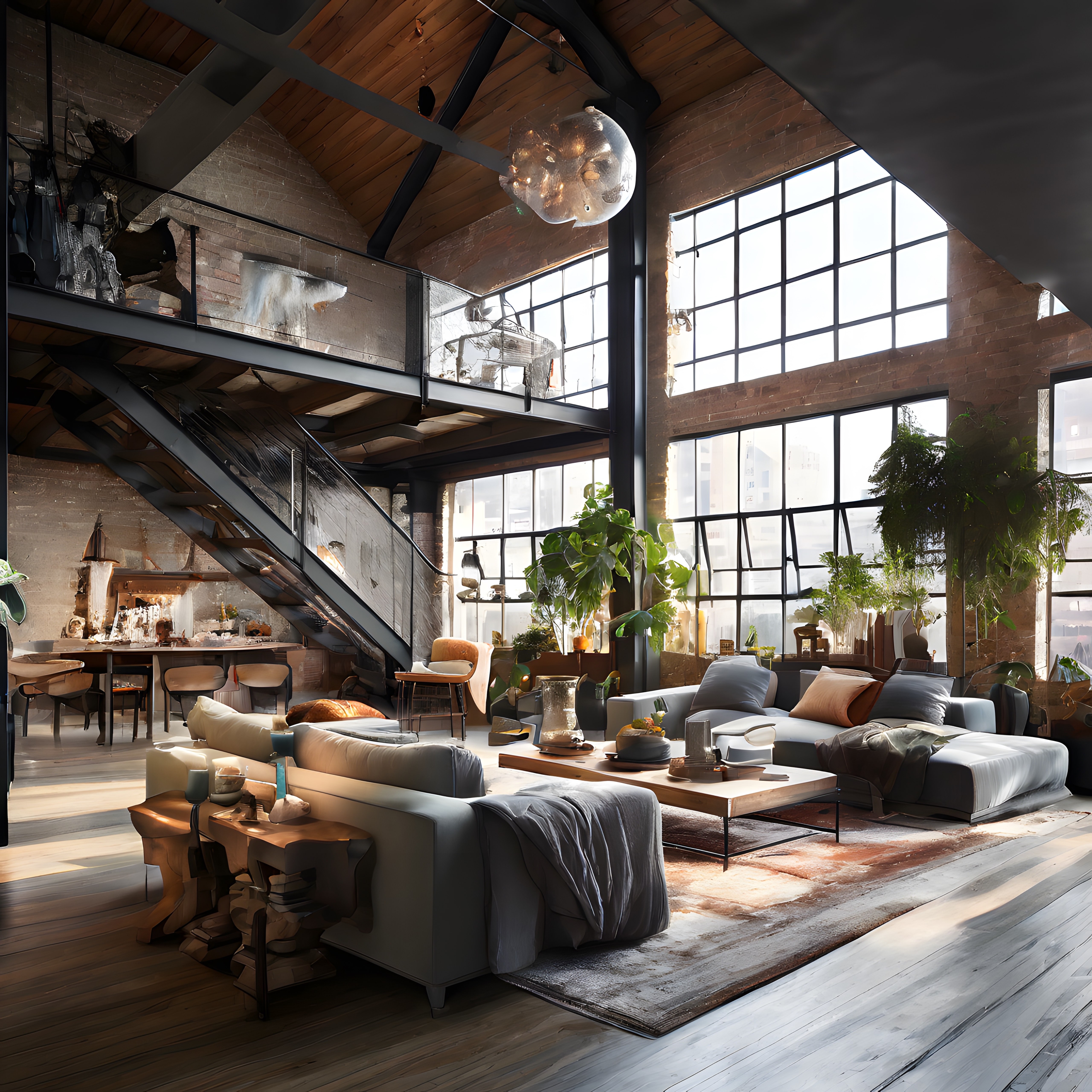 Yüksek Tavanlı Endüstriyel Loft Dairede Modern ve Sıcak Dekorasyon