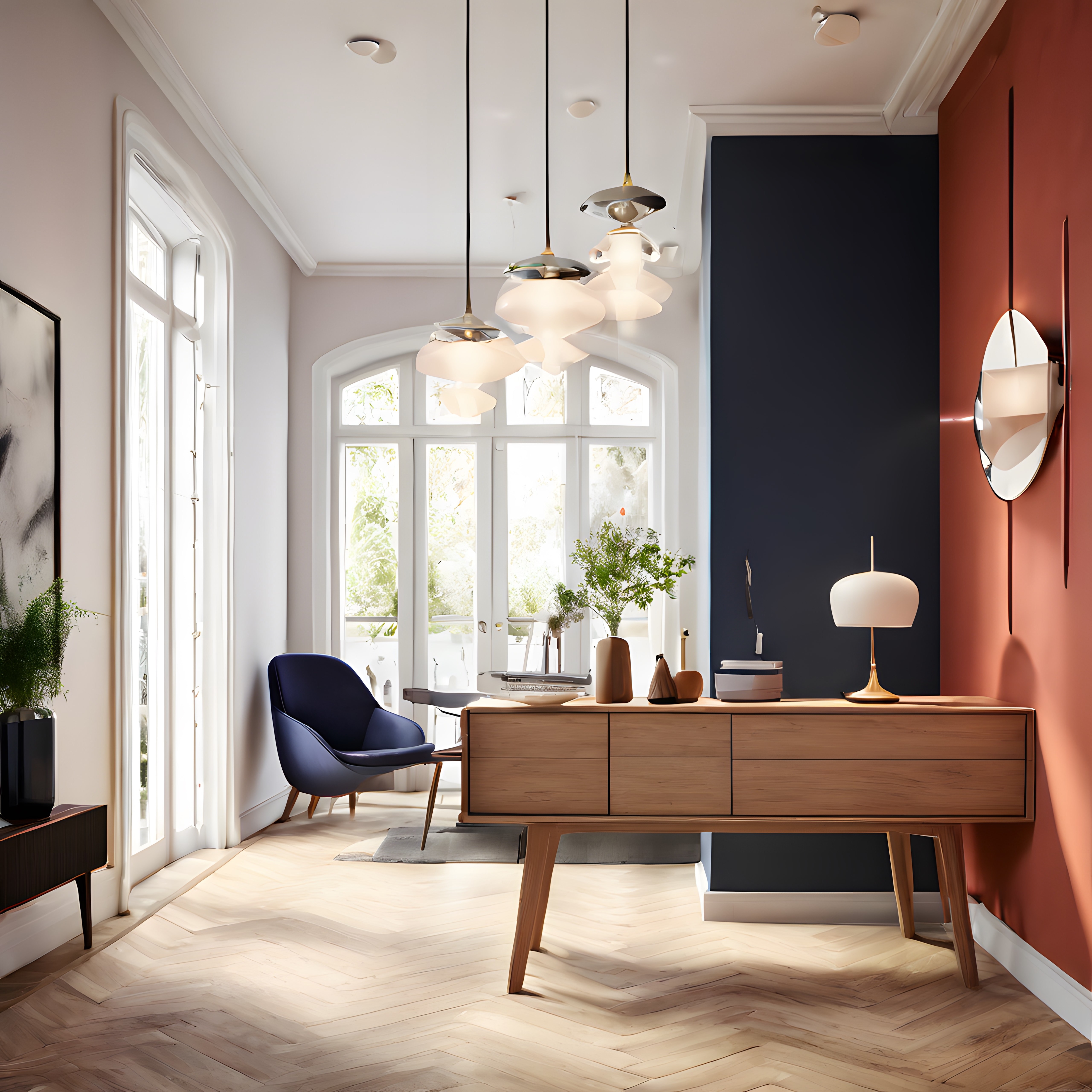 Yüksek Tavanlı Modern Salon: İskandinav Dekorasyon ve Işık