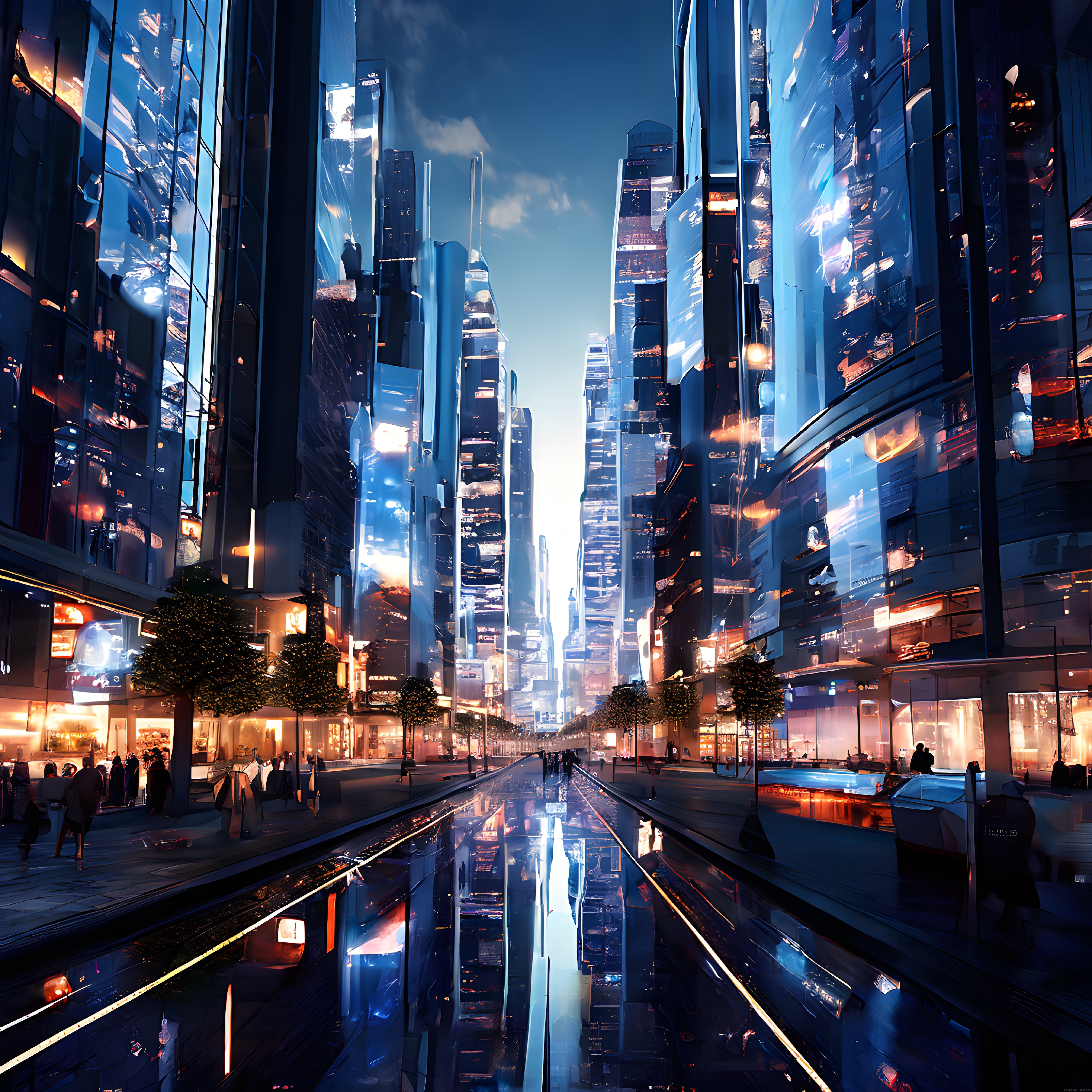 Yüksek Teknolojili Gelecek Şehir: Cyberpunk Metropol ve Işıltılı Neon Sokaklar