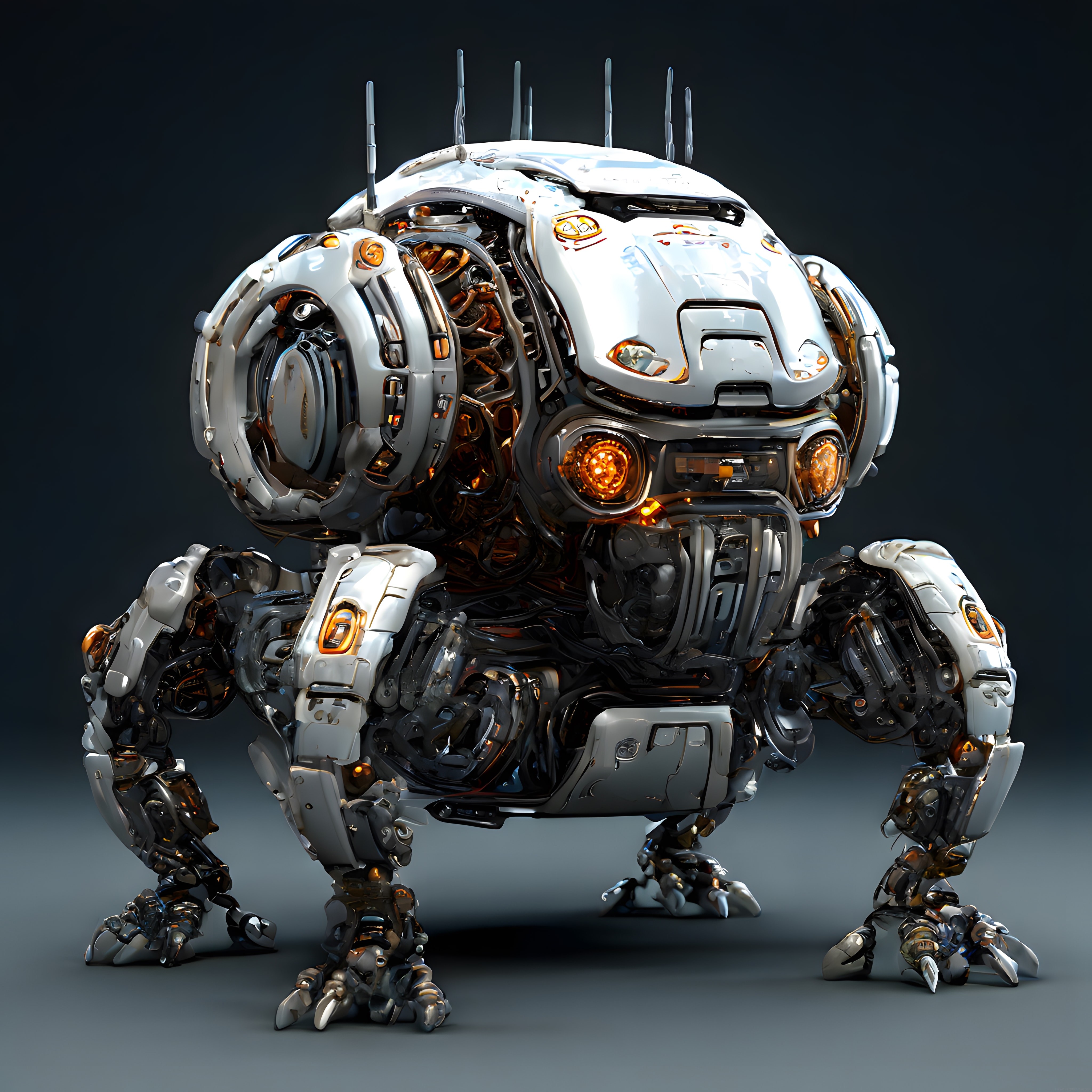 Yüksek Teknolojili Örümcek Formunda Beyaz Zırhlı Mekanik Savaş Robotu