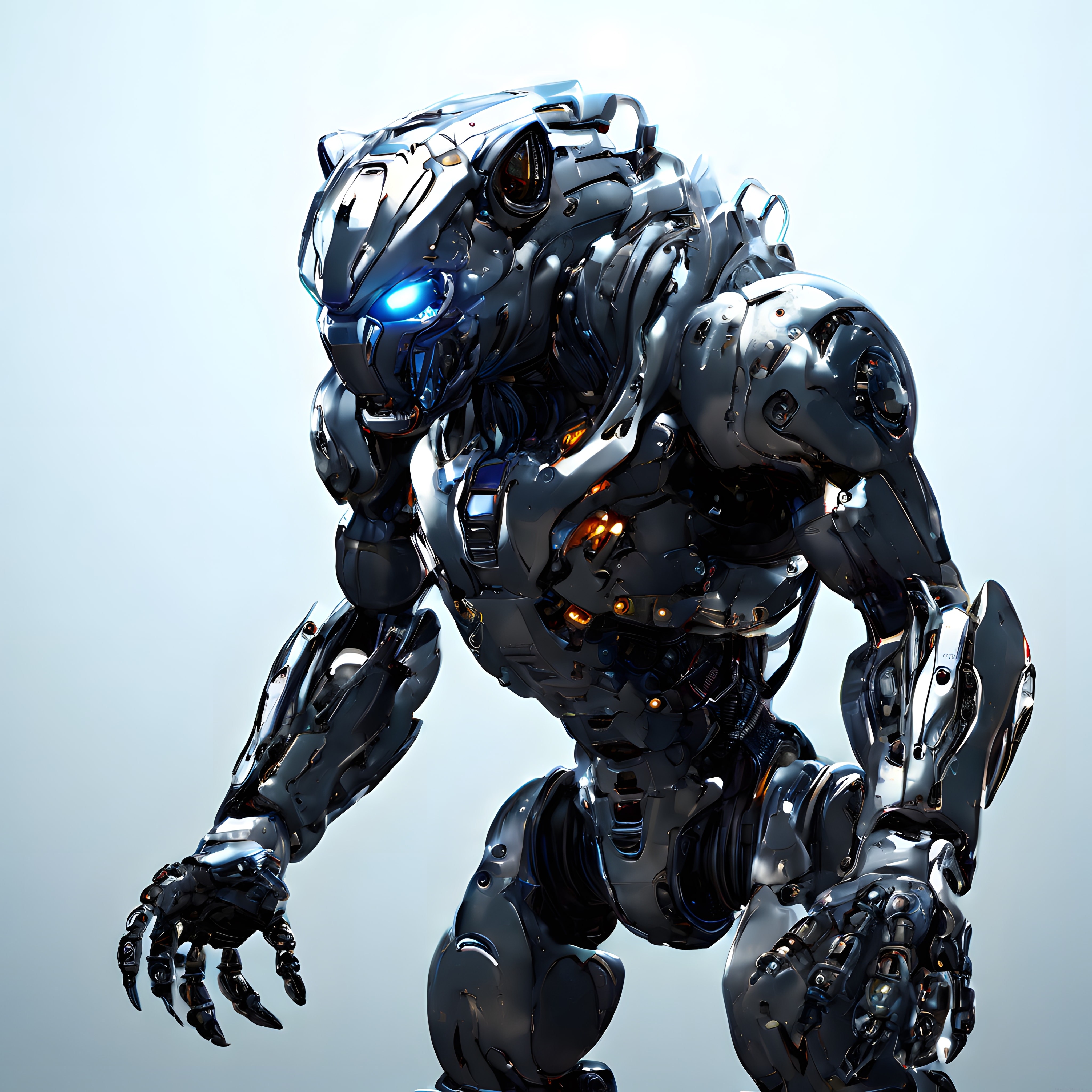 Yüksek Teknolojili Parlak Çelik Zırhlı Geleceğin İnsansı Robot Asker