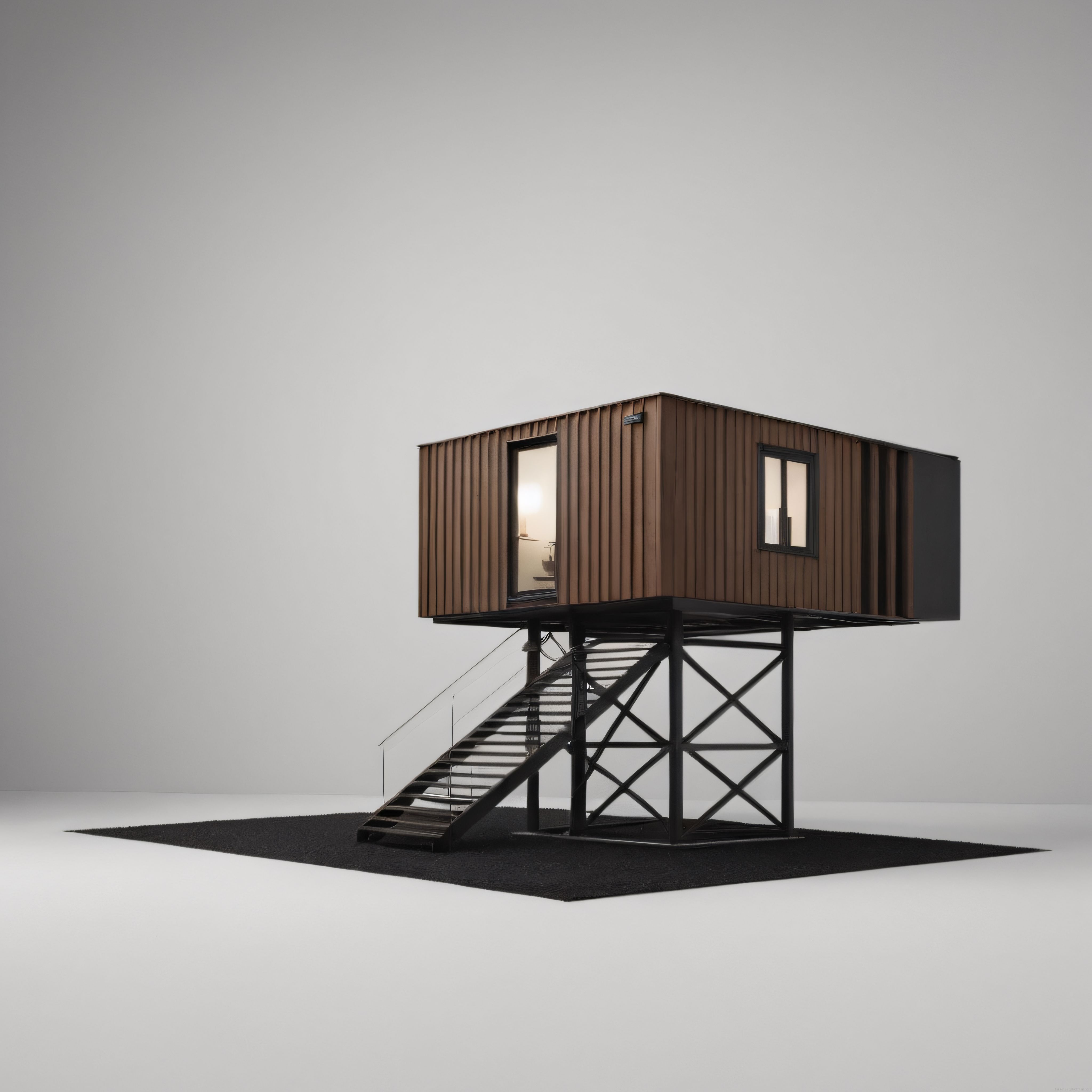 Yükseltilmiş modern konteyner ev: minimalist mimari ve sıcak iç mekan Yükseltilmiş modern konteyner ev: minimalist mimari ve sıcak iç mekan