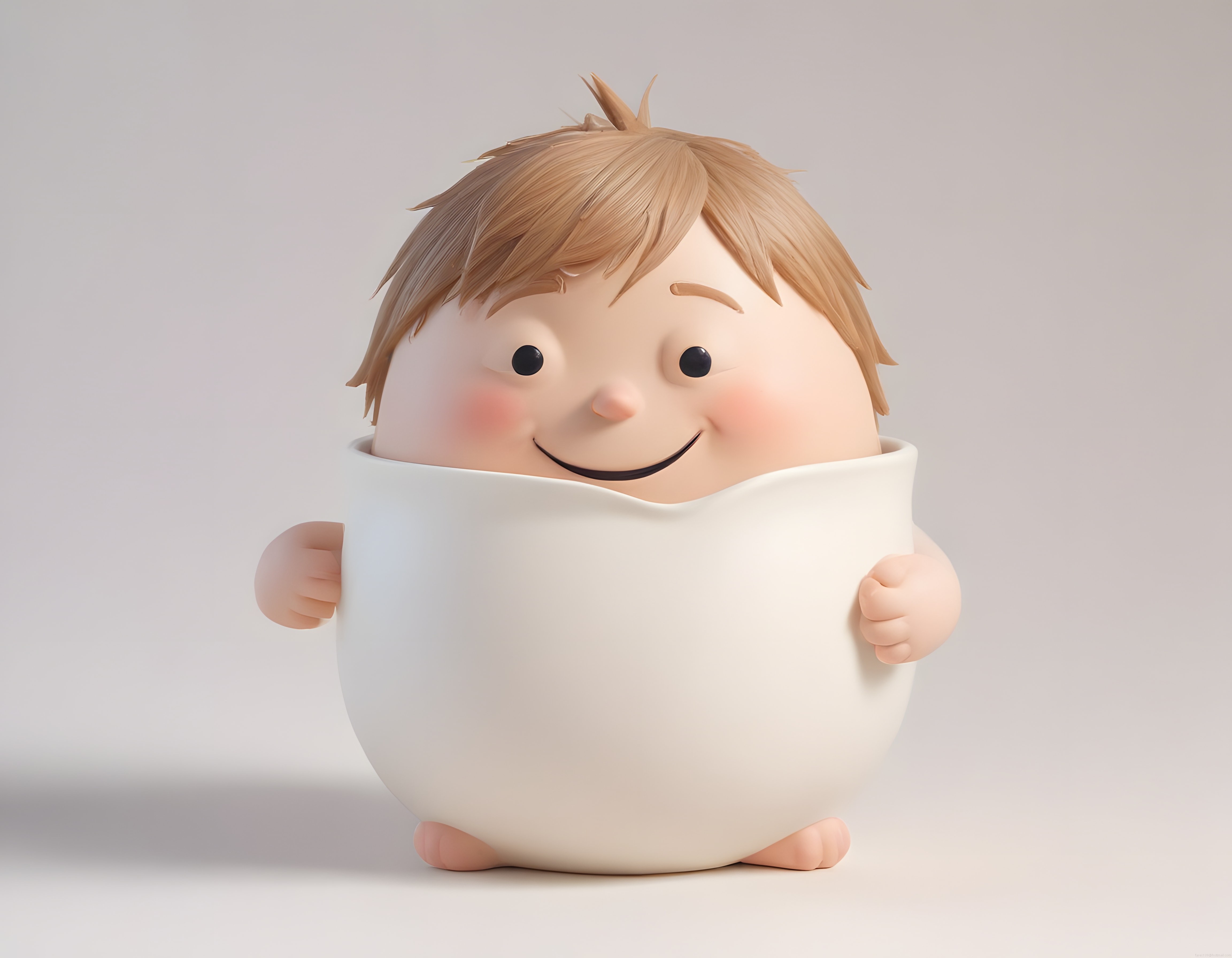 Yumurta Kabuğu İçinde Oturan Sevimli 3D Bebek Karakteri ve Tatlı Gülümseyişi