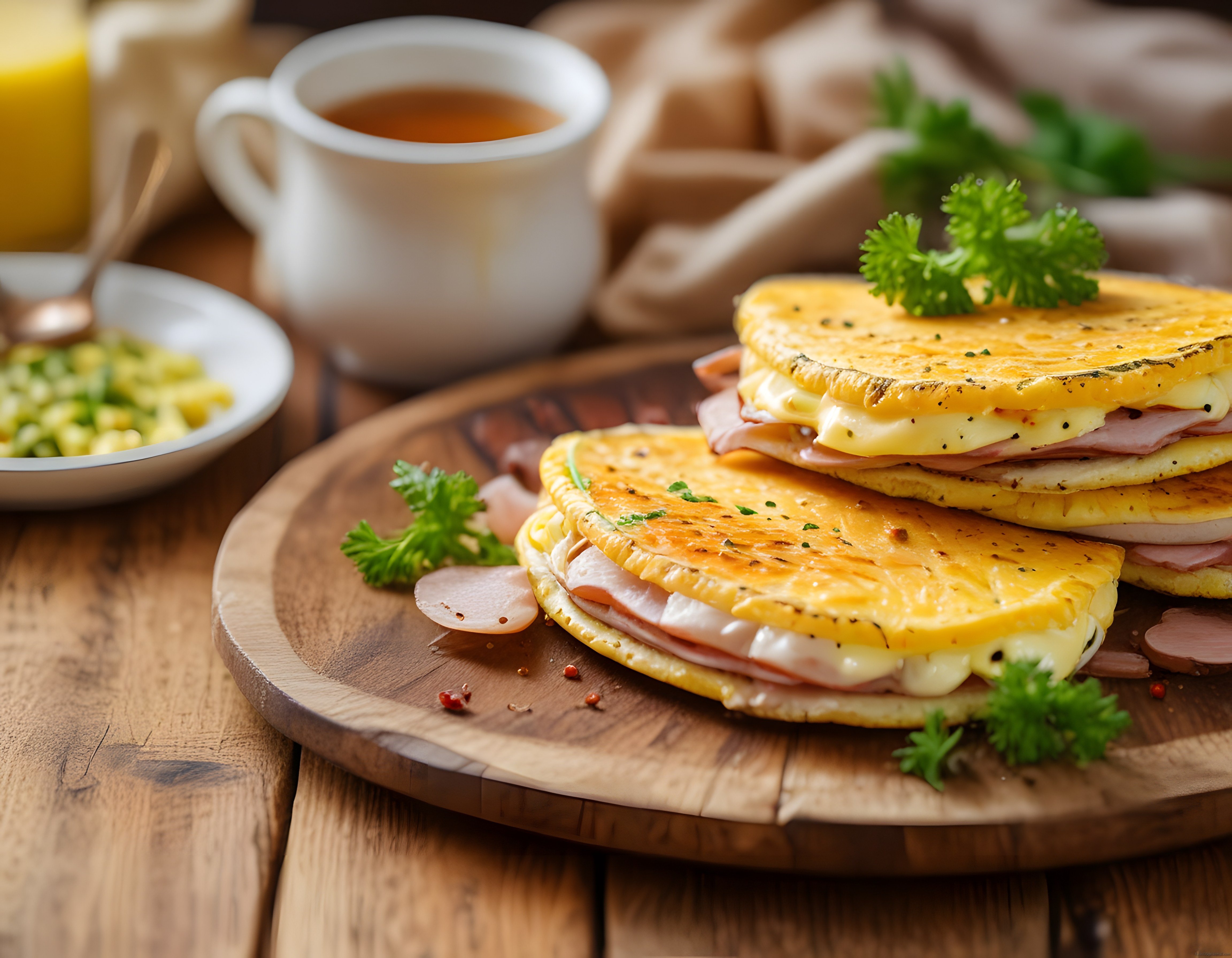 Yumurta Tostu Arası Jambon ve Peynir ile Sıcacık Kahvaltı Sofrası