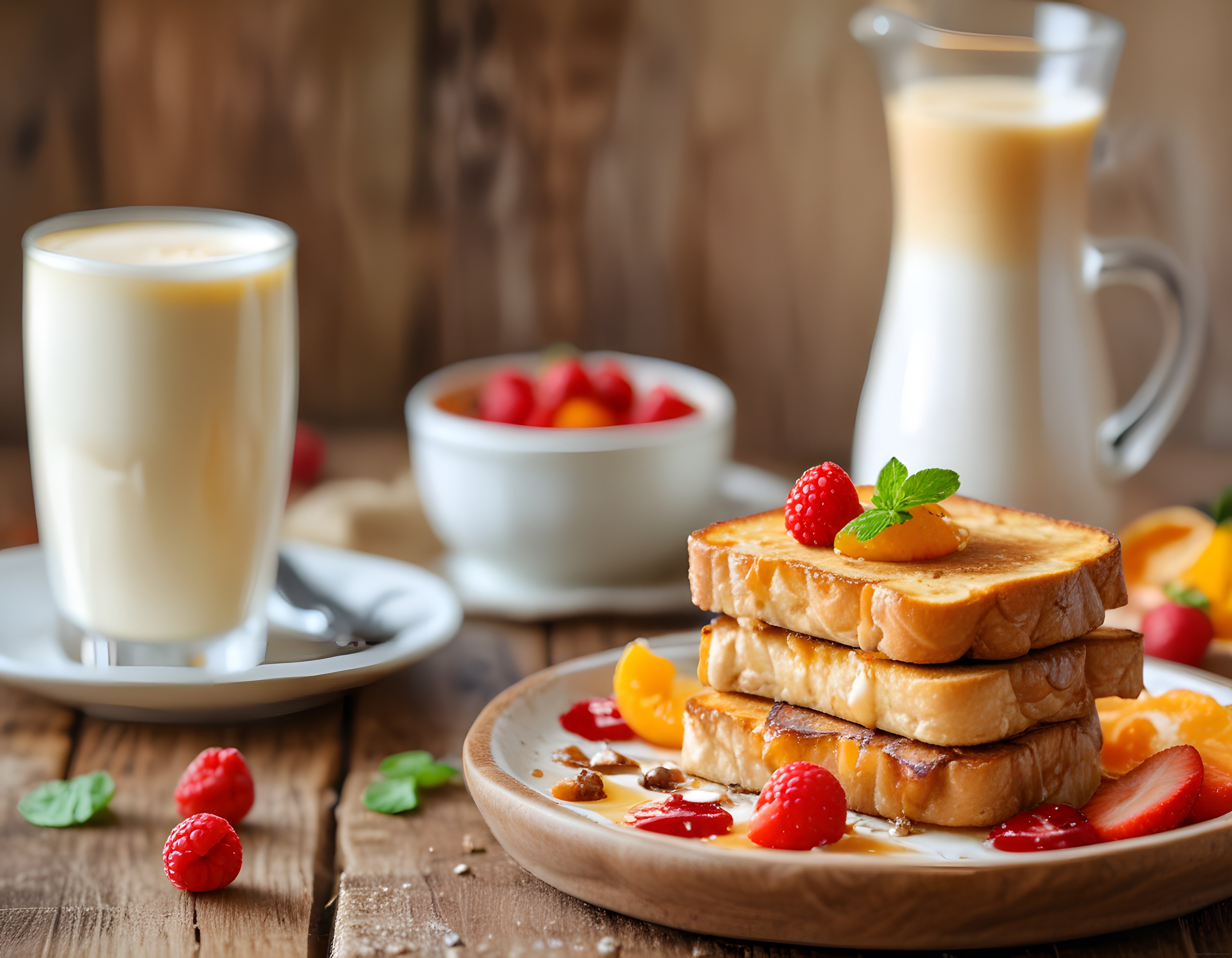 Yumurtalı Ekmek ve Taze Meyvelerle Hazırlanan Sıcacık Kahvaltı Masası