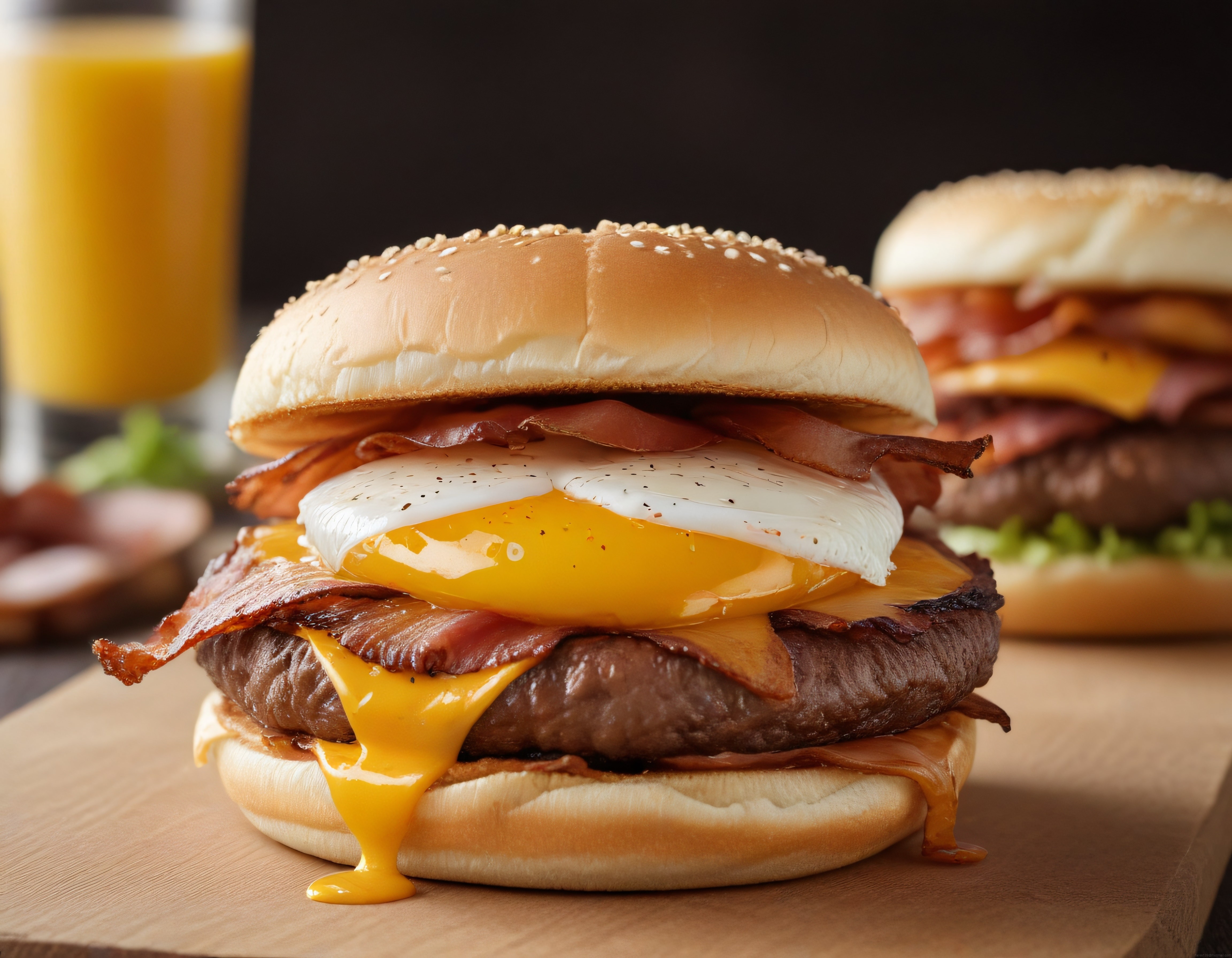 Yumurtalı Pastırmalı Kahvaltı Burgeri ve Taze Sıkılmış Portakal Suyu