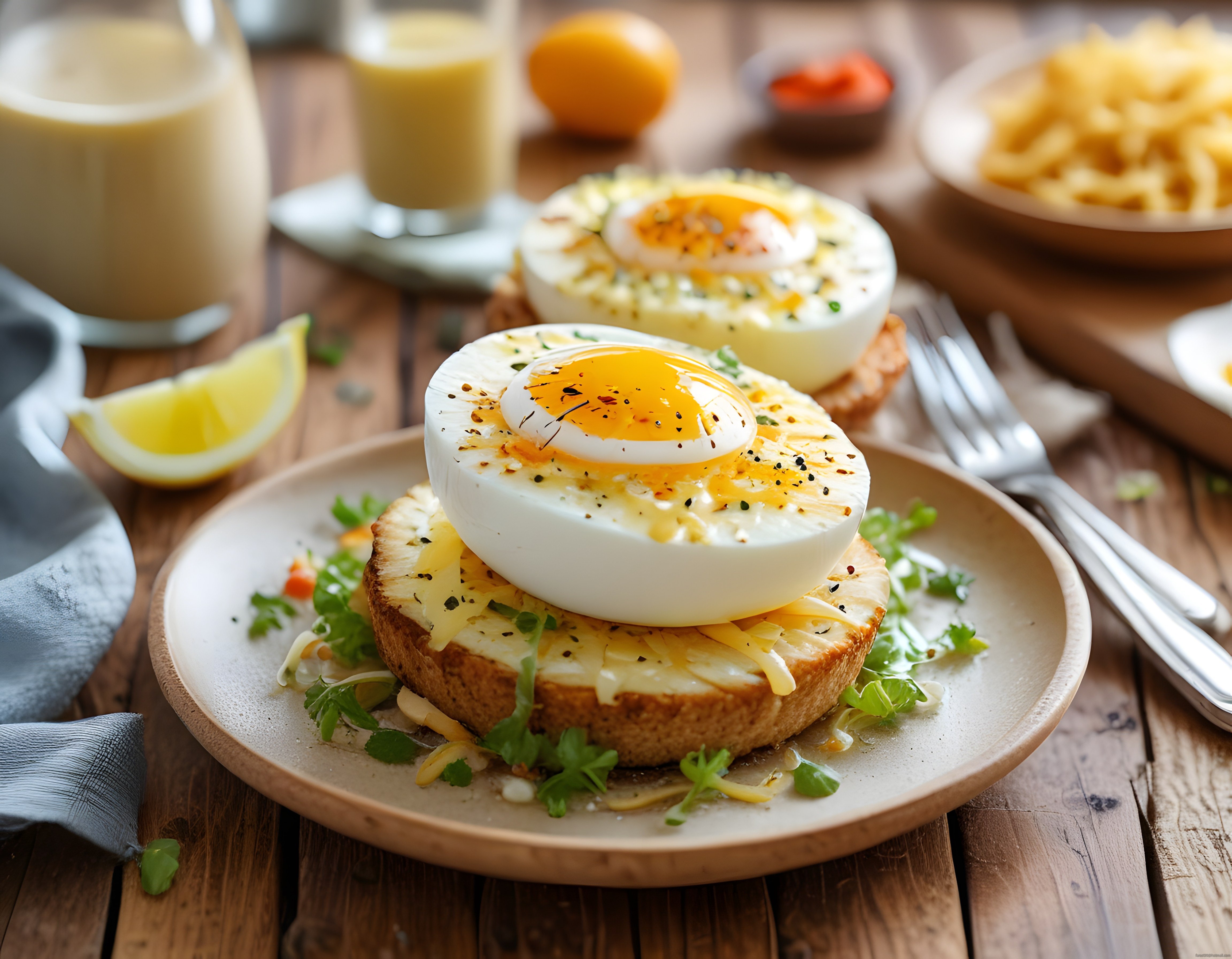 Yumurtalı Peynirli Kızarmış Ekmek ve Taze Yeşilliklerle Kahvaltı Keyfi