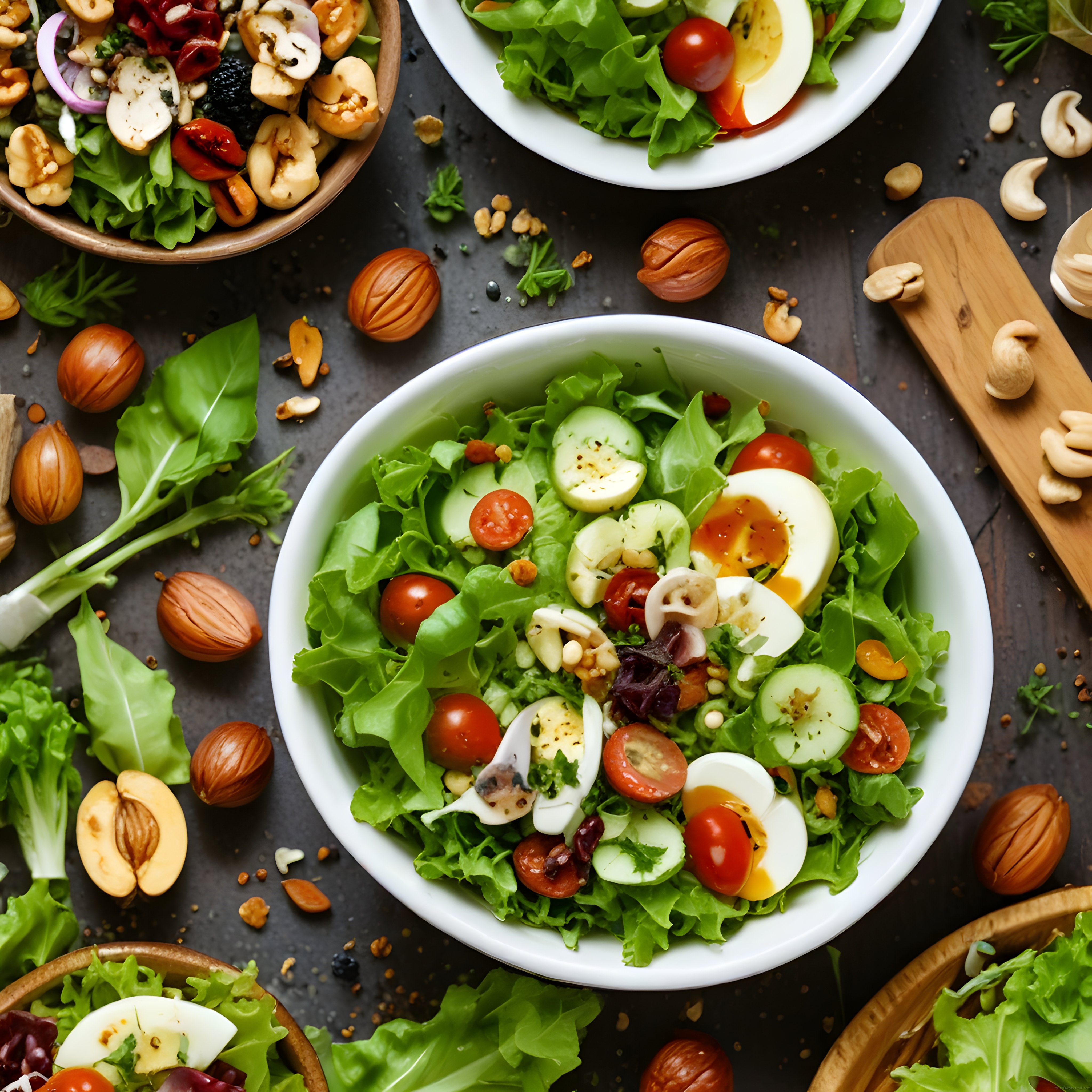 Yumurtalı Protein Salatası: Taze Yeşillikler ve Kuruyemişli Sağlıklı Kase
