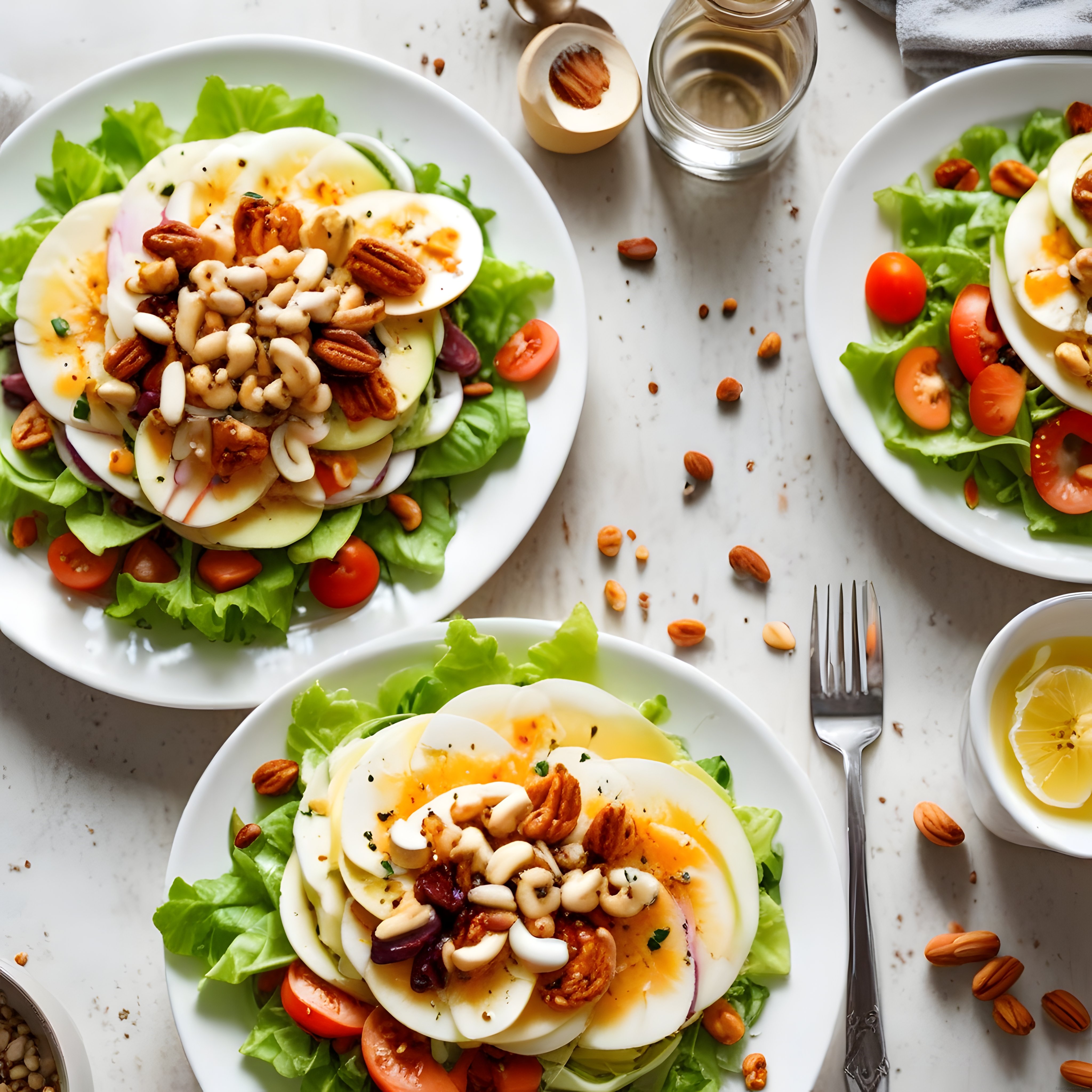 Yumurtalı ve Kuruyemişli Sağlıklı Salata Sunumu: Besleyici Kahvaltı Önerisi